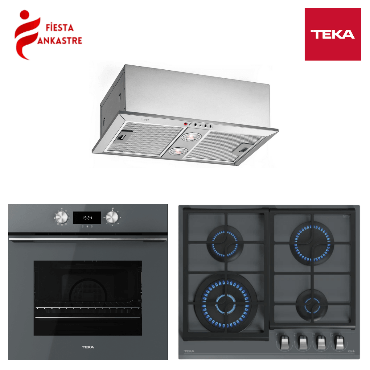 TEKA ANKASTRE GRİ SET 6 [ HLB 8400 ST FIRIN + GZC 64320 ST ANKASTRE OCAK + GFH 55 GÖMÜLEBİLİR ASPİRATÖR ]