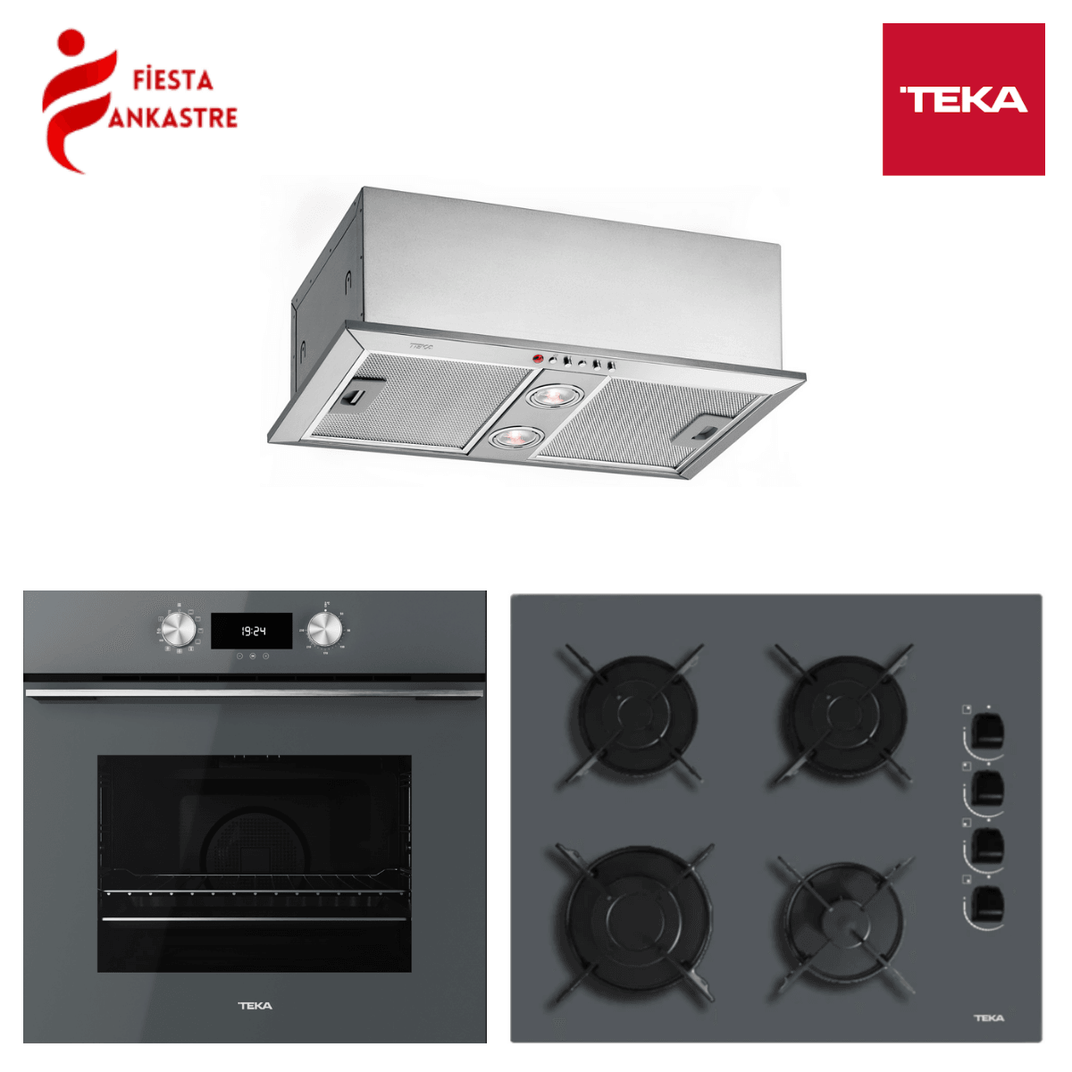 TEKA ANKASTRE GRİ SET 5 [ HLB 8400 ST FIRIN + GBE 64002 ST ANKASTRE OCAK + GFH 55 GÖMÜLEBİLİR ASPİRATÖR ]