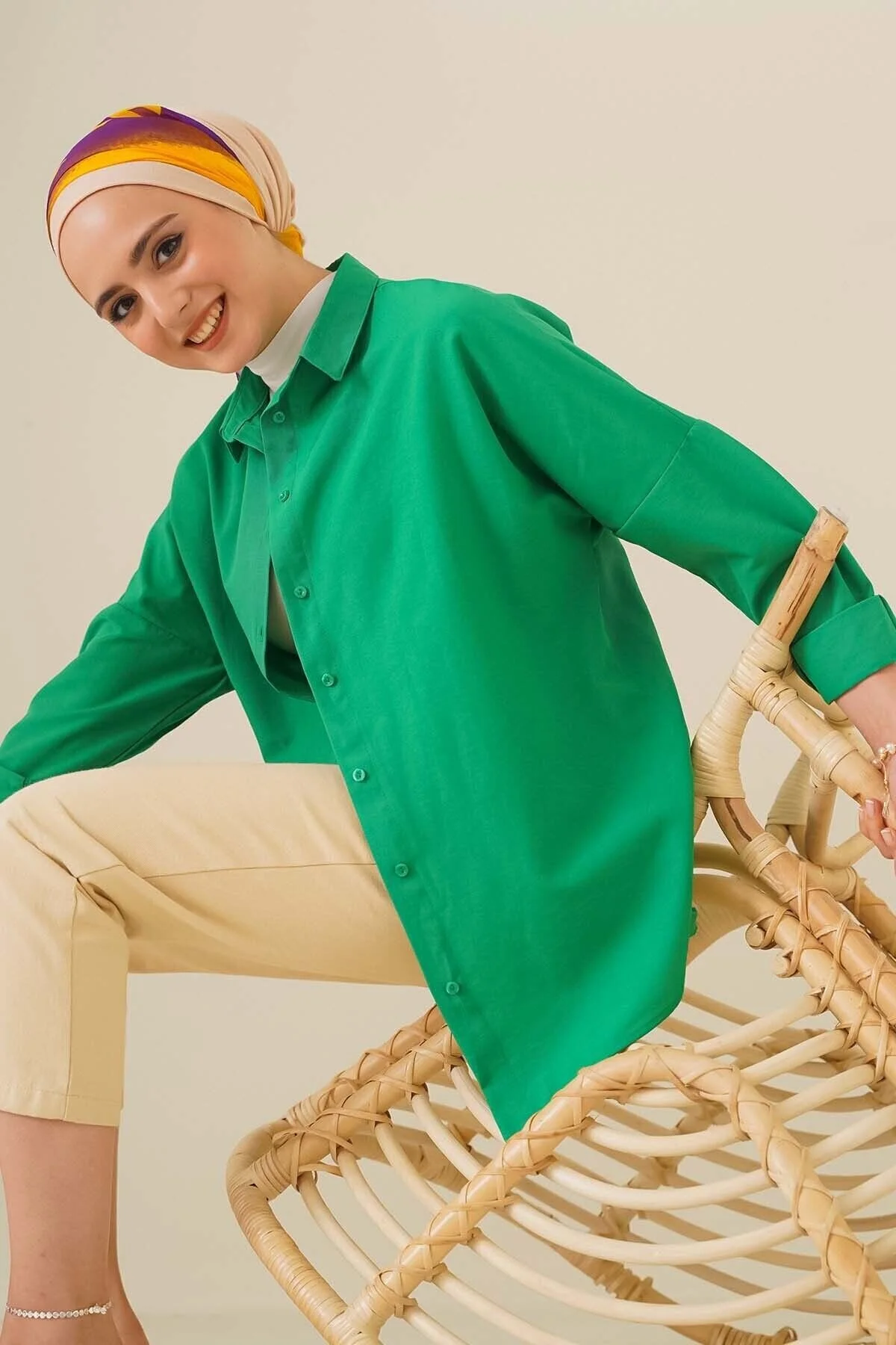 Oversize Basic Tesettür Gömlek - yeşil