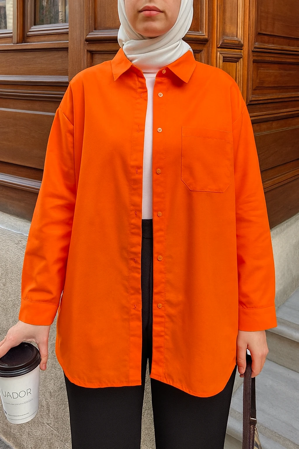 Tesettür Oversize Poplin Uzun Gömlek