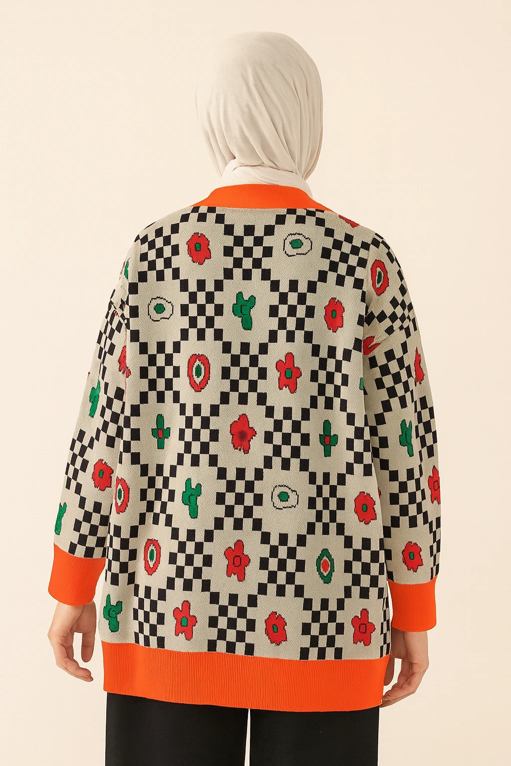 Pötikare & Çiçek Desenli Triko Hırka