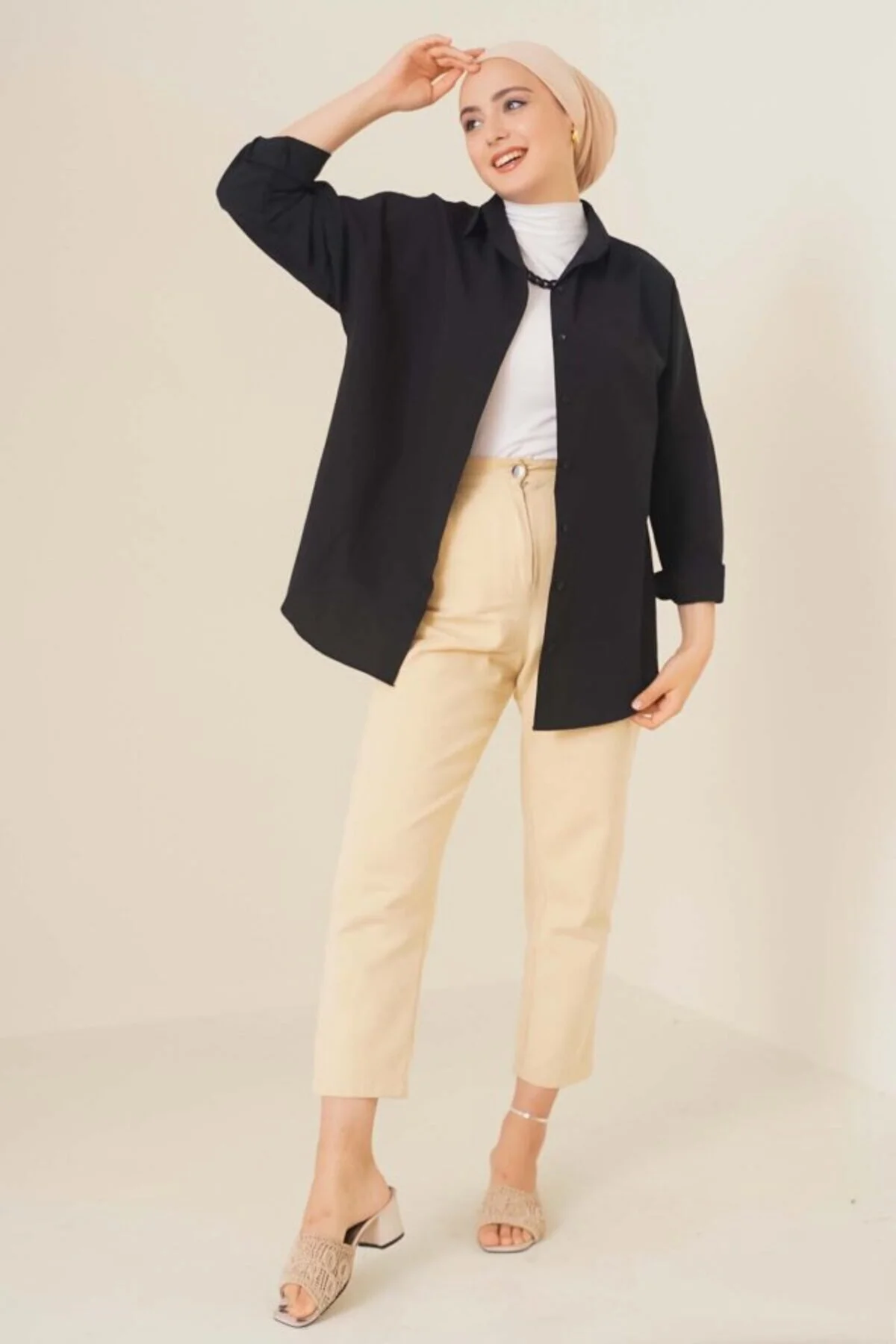 Oversize Basic Tesettür Gömlek - siyah