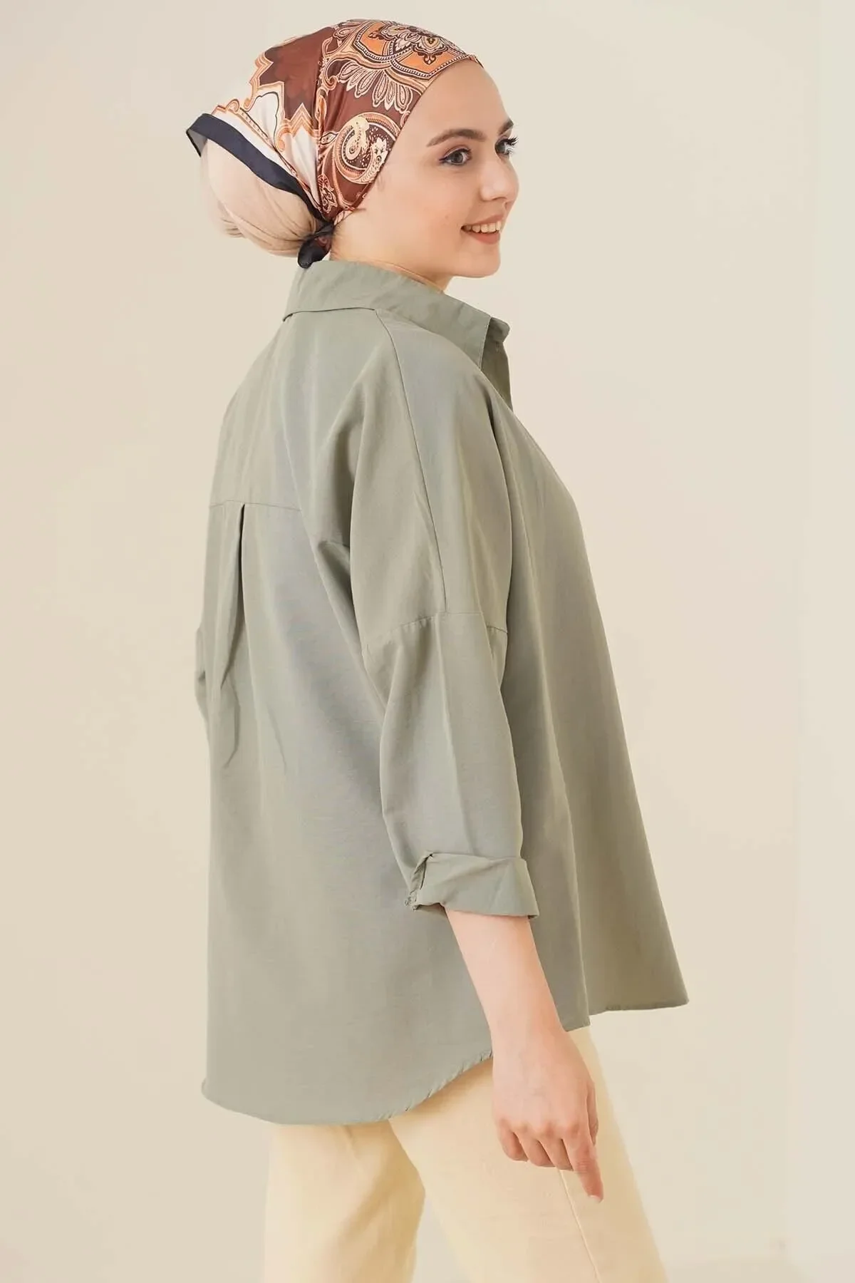 Oversize Basic Tesettür Gömlek - haki