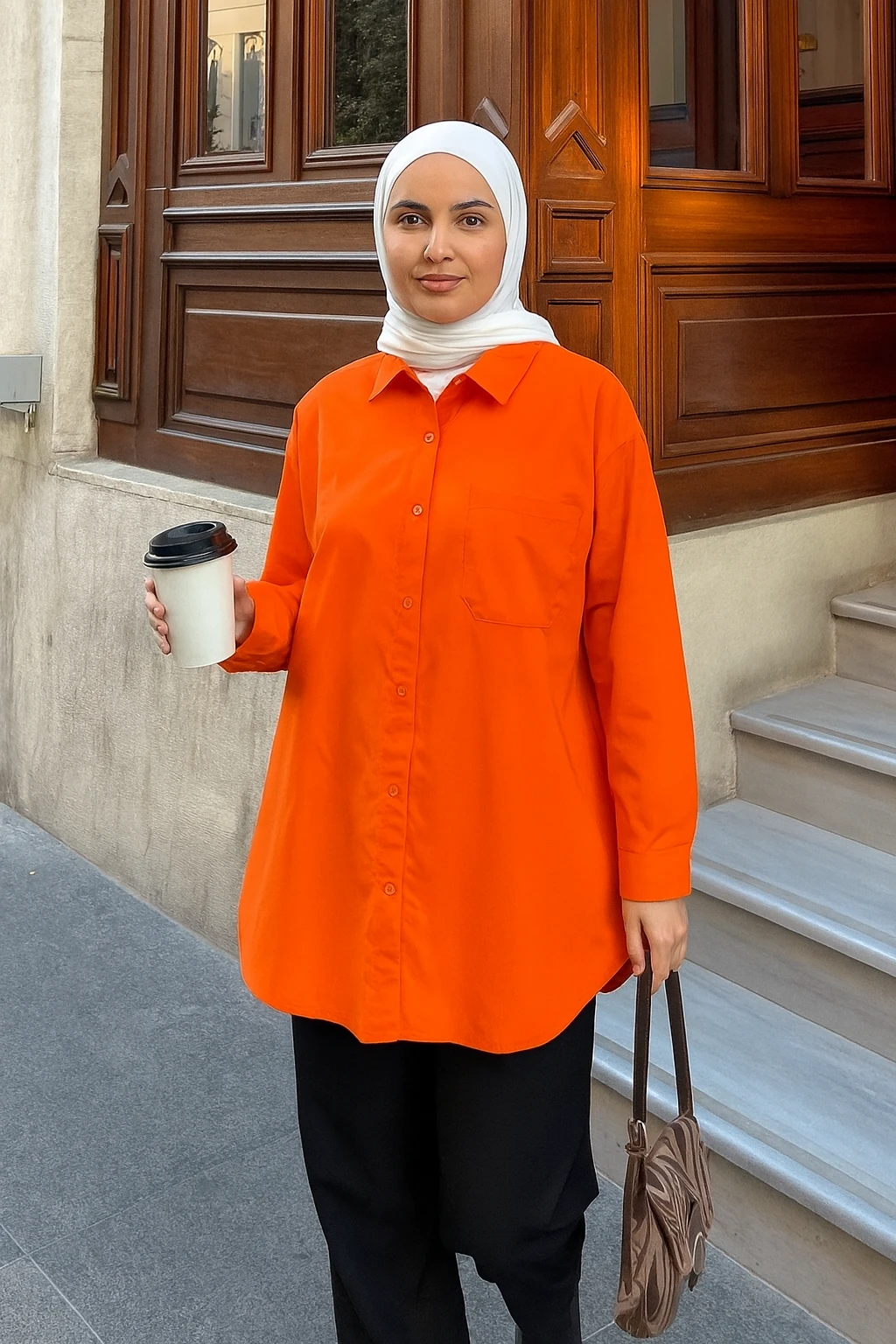 Tesettür Oversize Poplin Uzun Gömlek