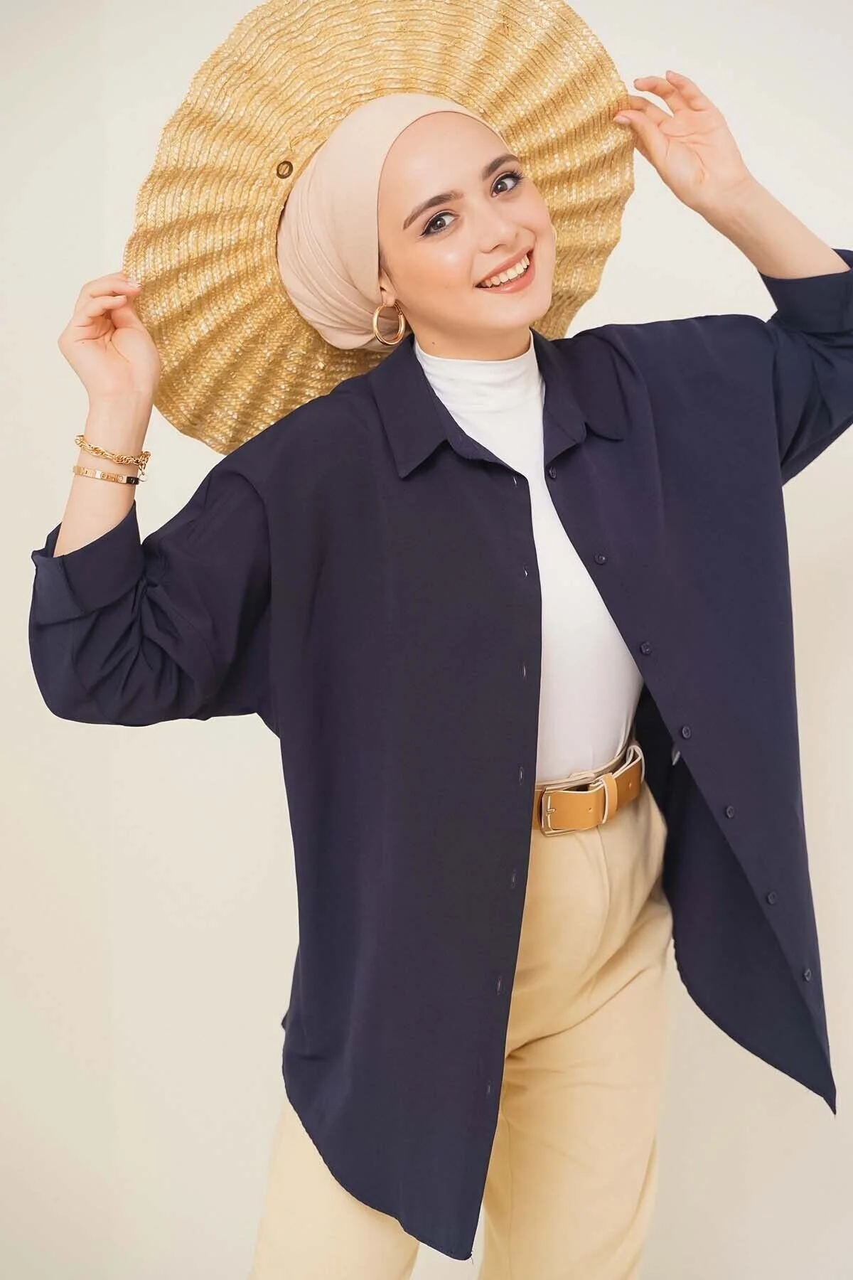 Oversize Basic Tesettür Gömlek - lacivert