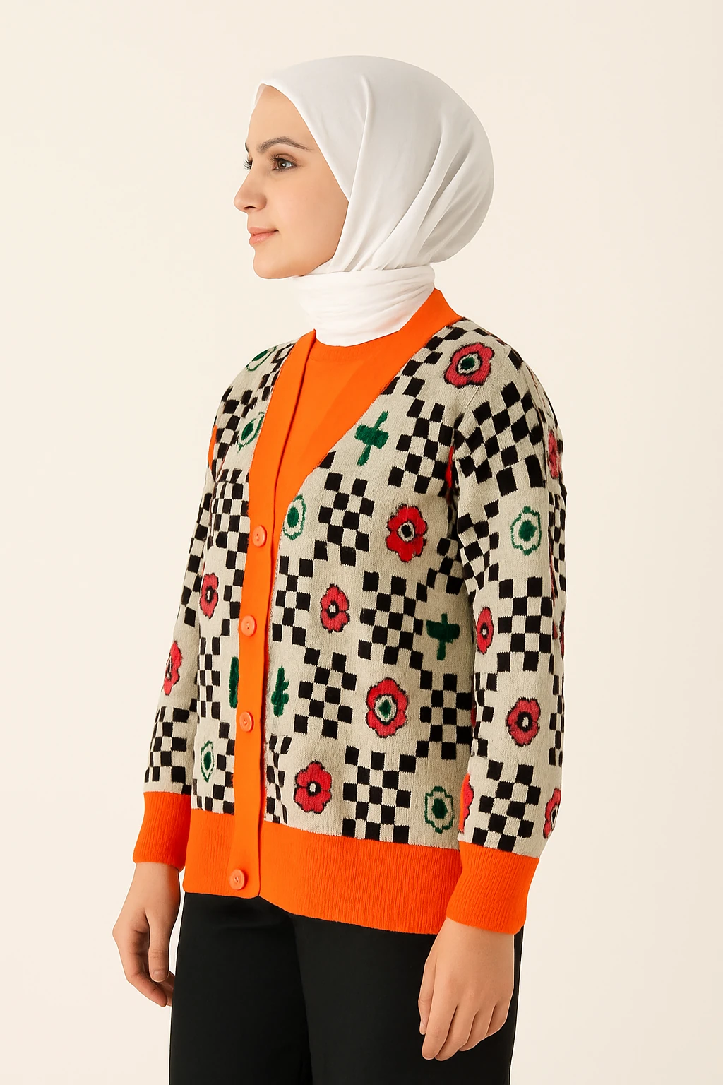 Pötikare & Çiçek Desenli Triko Hırka