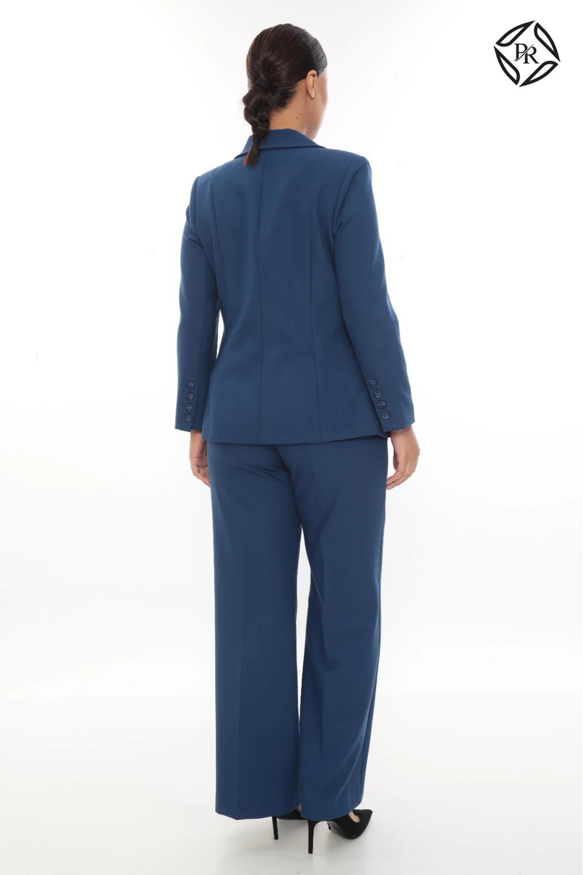 Kadın Rahat Kesim Astarlı Ceket Pantolon Takım Elbise - Indigo Mavi