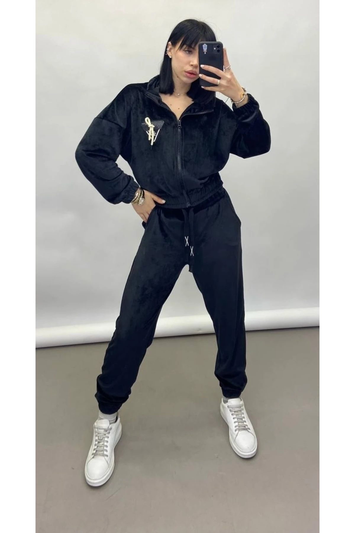 Kadın Kadife Eşofman Takım Fermuarlı Rahat Kalıp Günlük Model