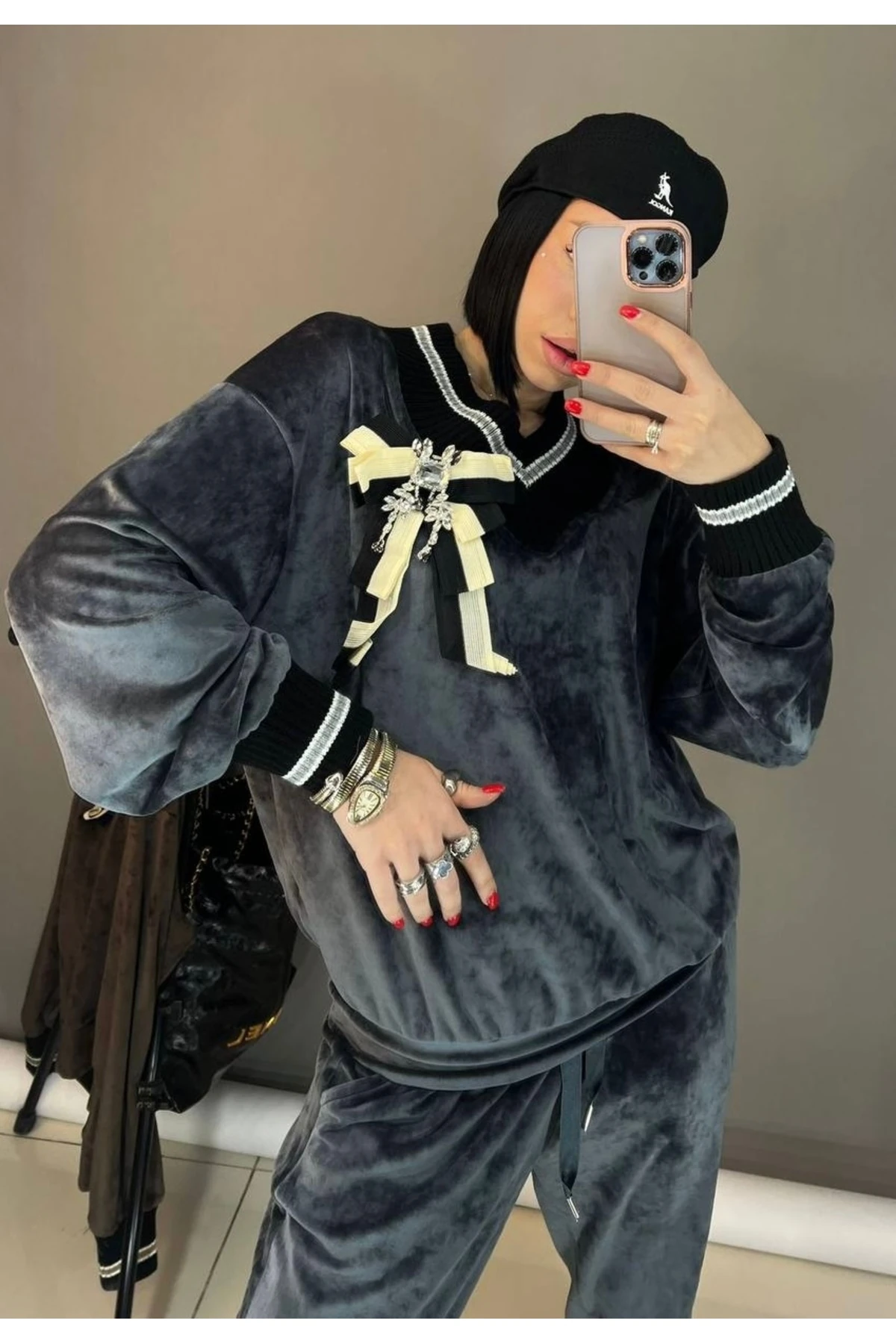 Kadın Kadife Eşofman Takım Rahat Kalıp Şık Günlük Model