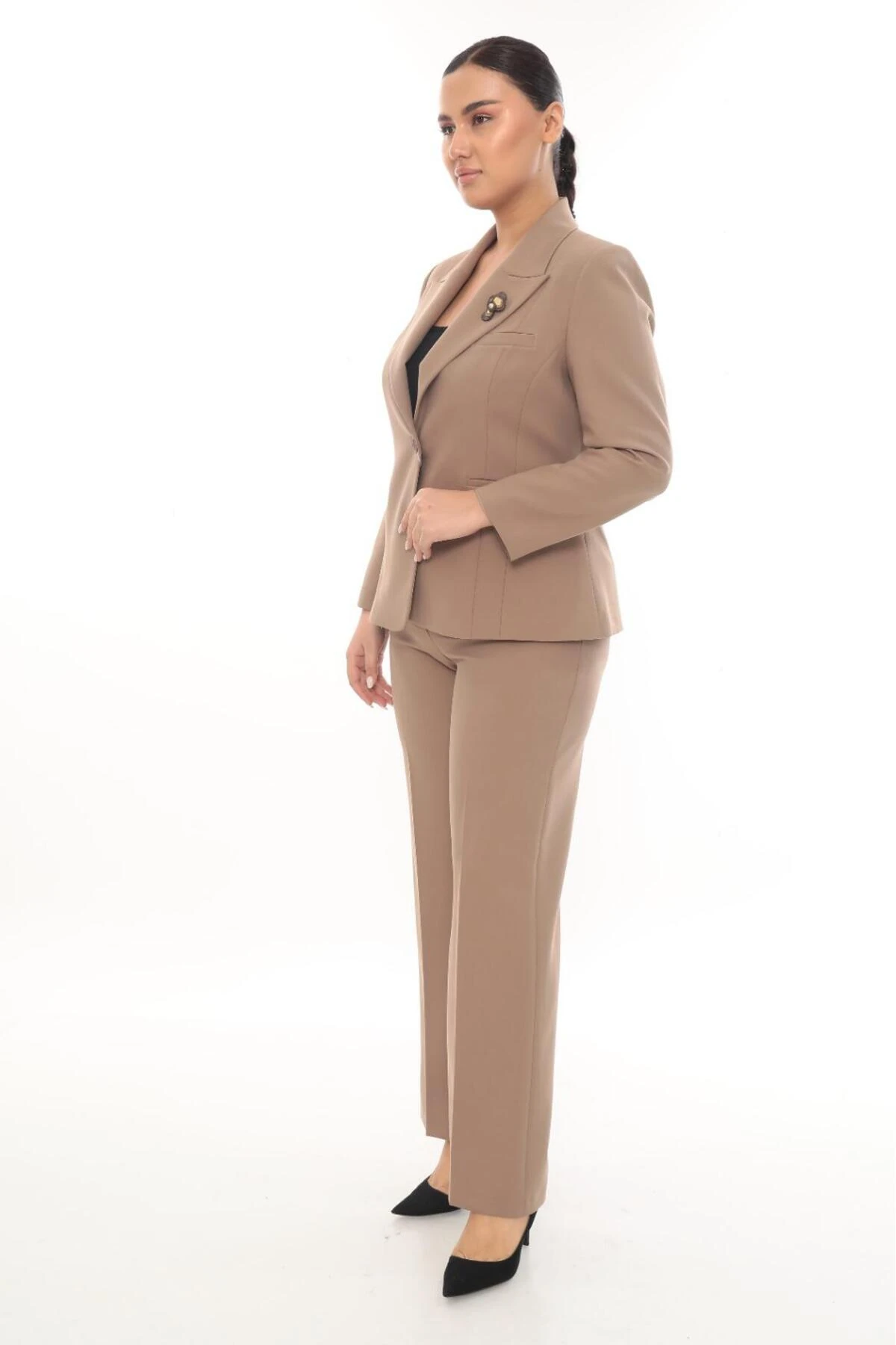 Kadın Şık Blazer Ceket Pantolon Takım Zarif Günlük Ofis Model