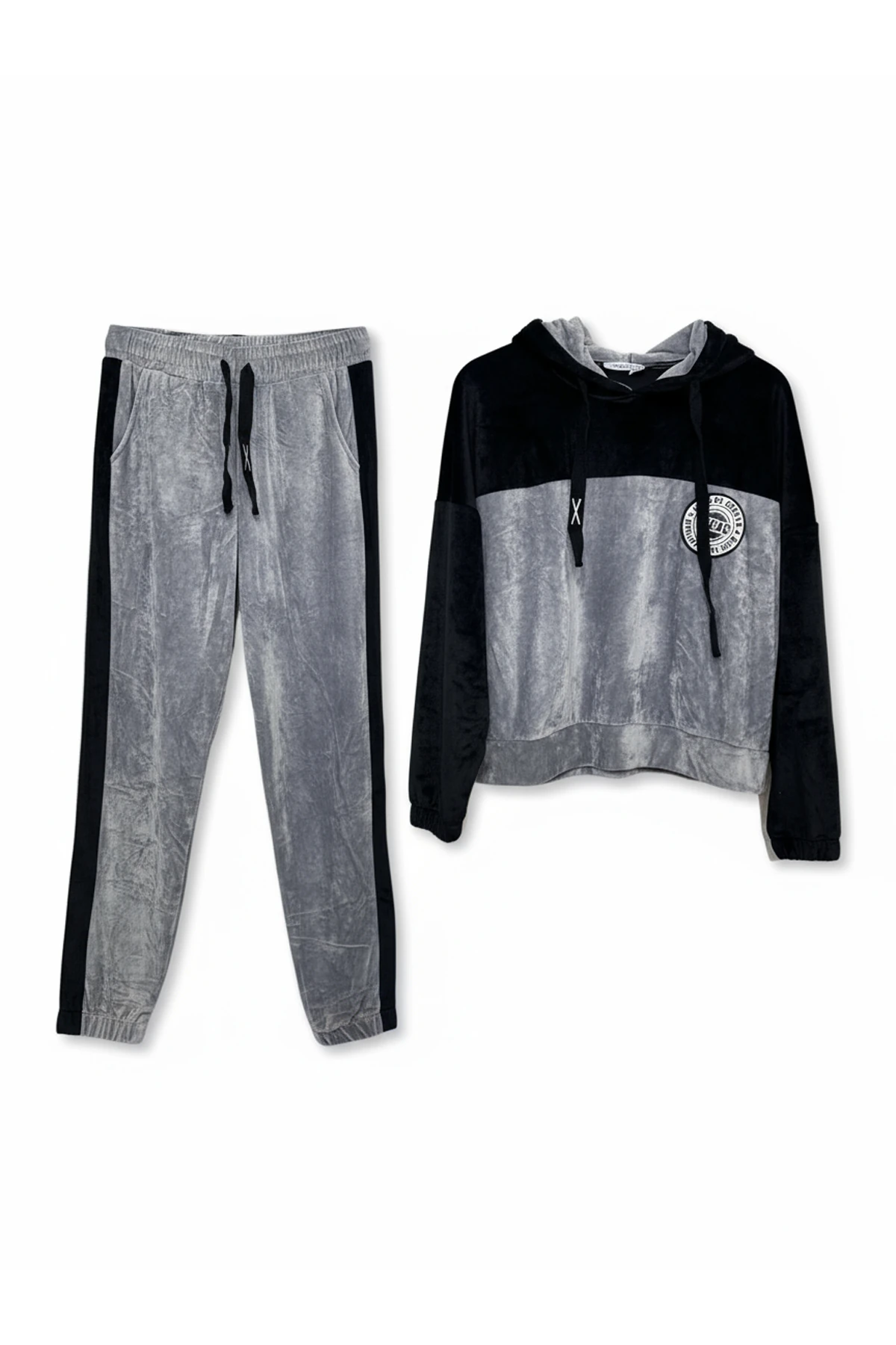 Kadın Kadife Eşofman Takım Kapüşonlu Rahat Kalıp Günlük Model