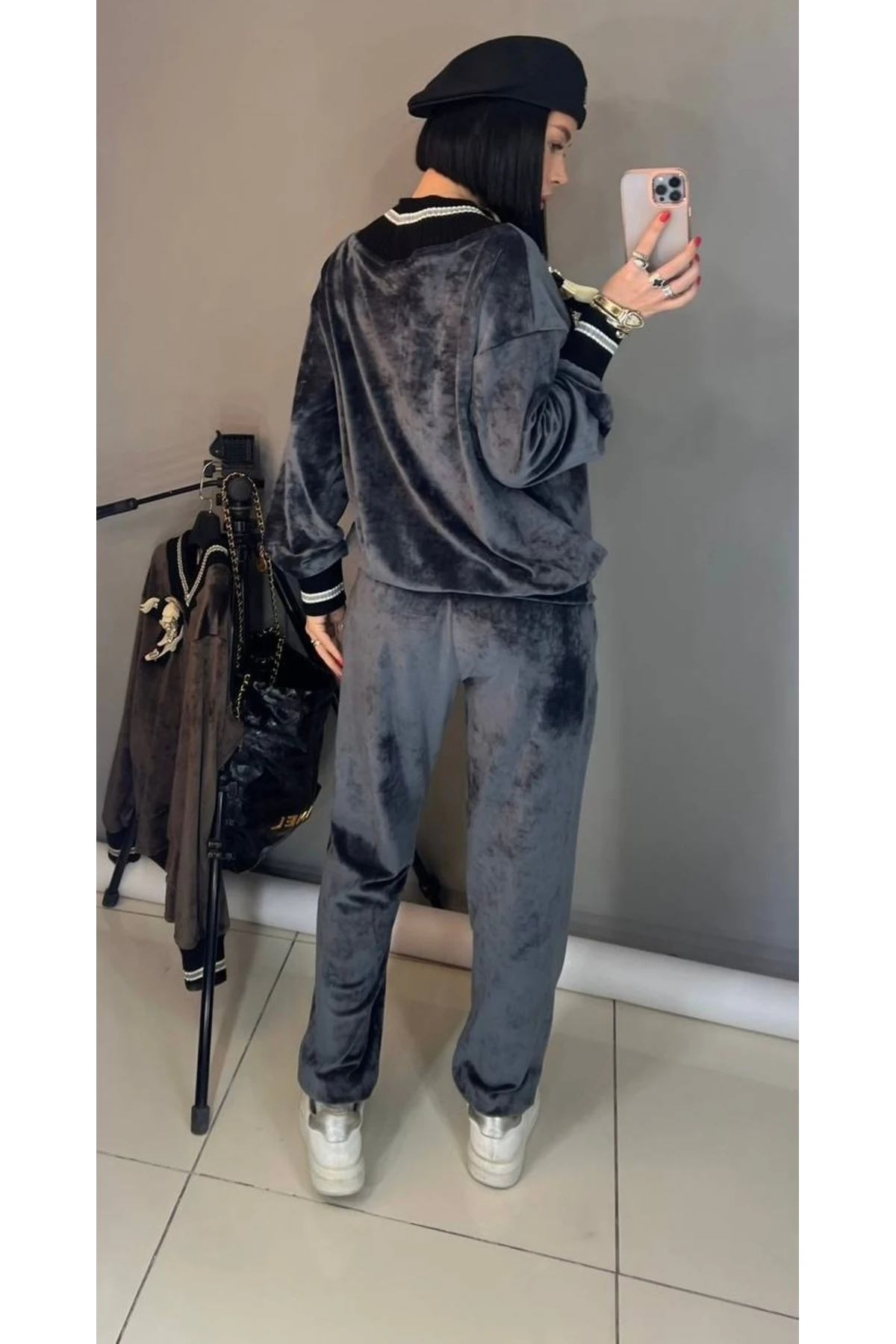 Kadın Kadife Eşofman Takım Rahat Kalıp Şık Günlük Model