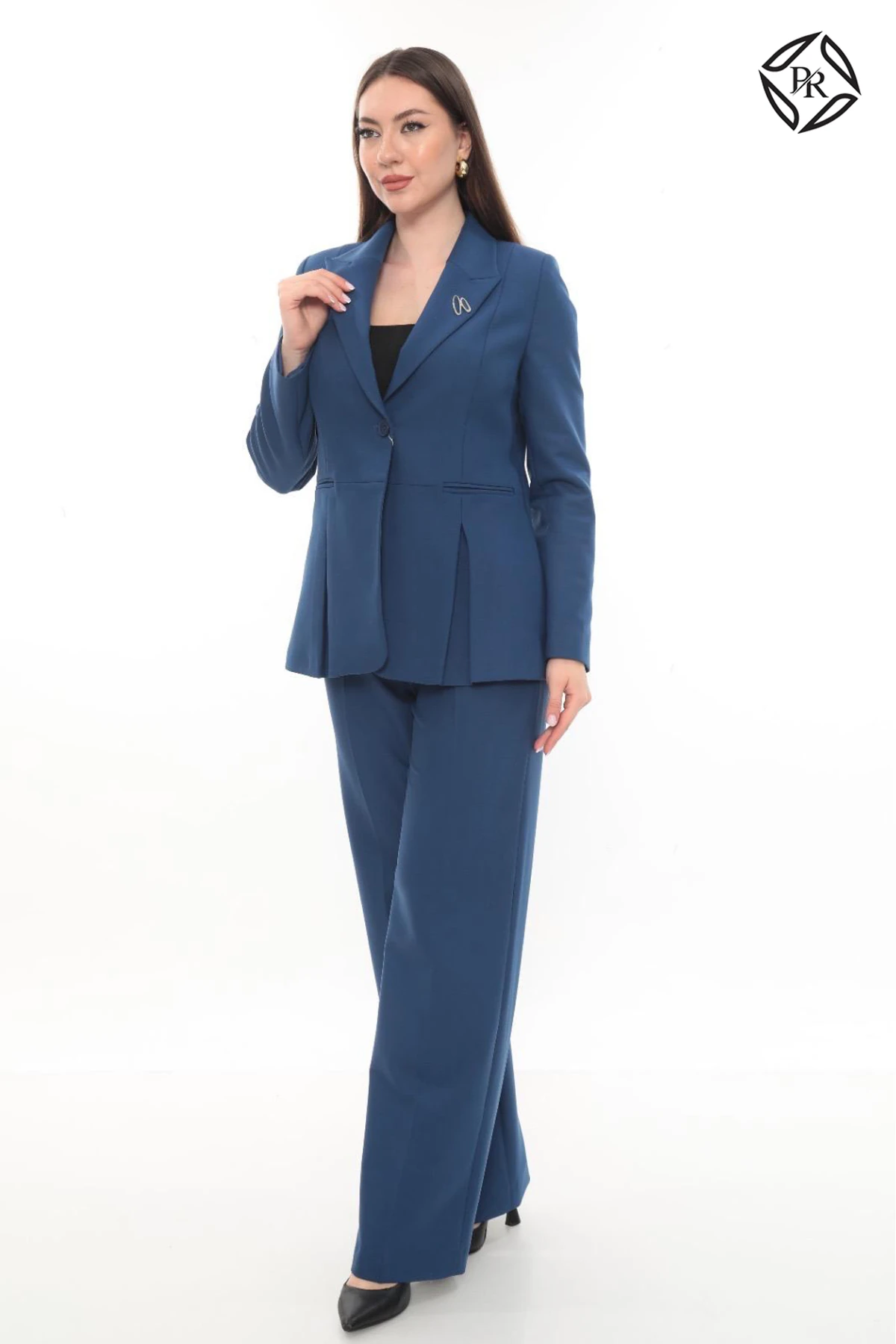 Kadın Rahat Kesim Astarlı Ceket Pantolon Takım Elbise - Indigo Mavi