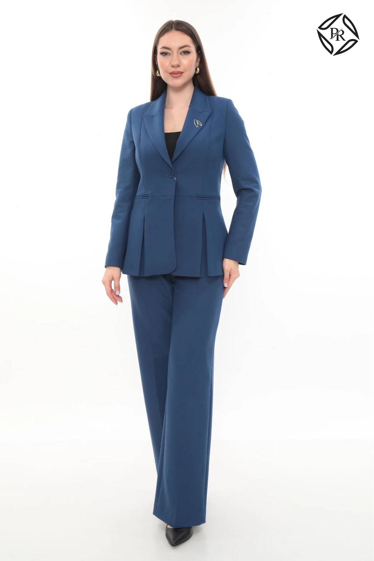 Kadın Rahat Kesim Astarlı Ceket Pantolon Takım Elbise - Indigo Mavi