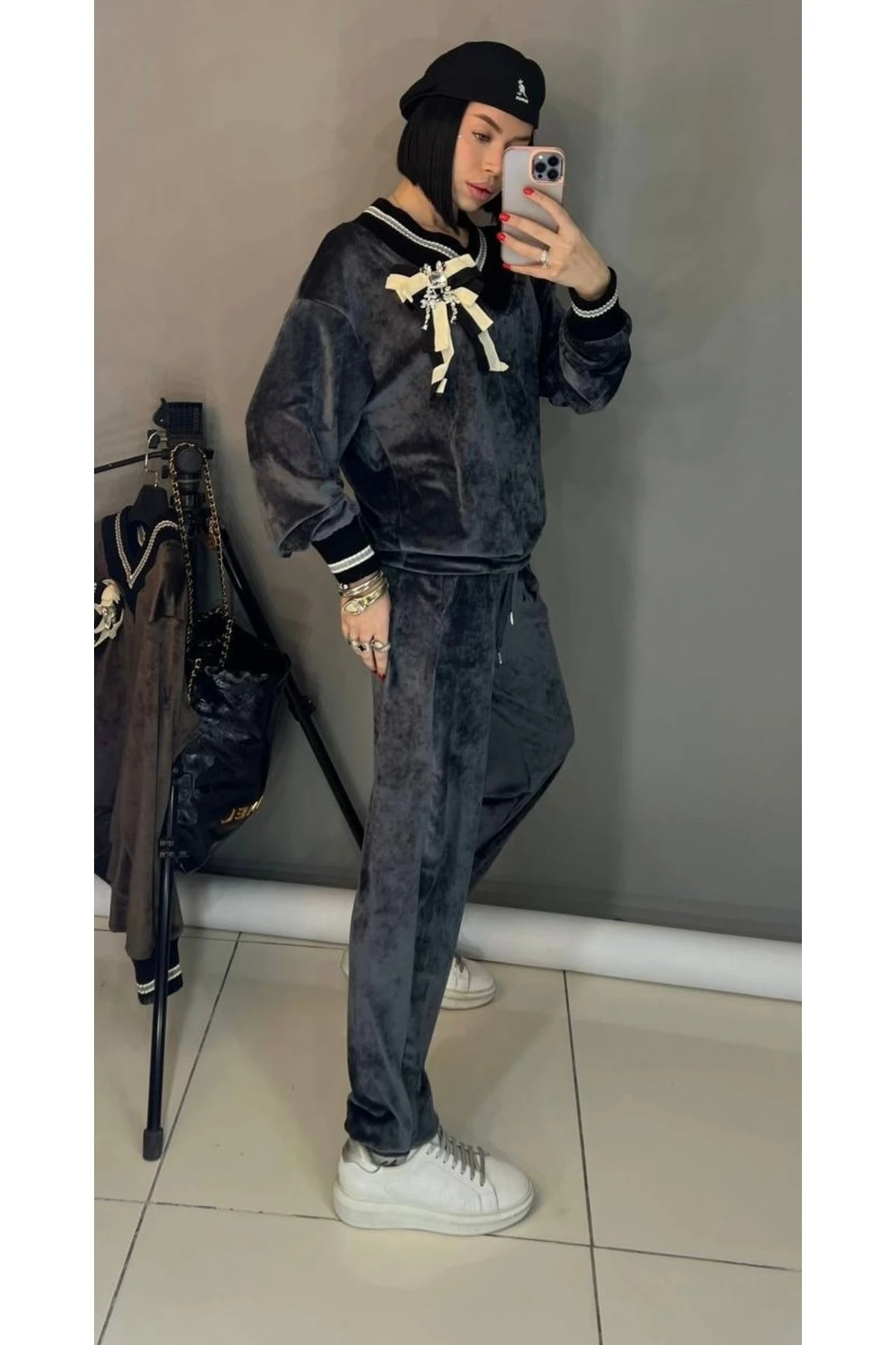 Kadın Kadife Eşofman Takım Rahat Kalıp Şık Günlük Model