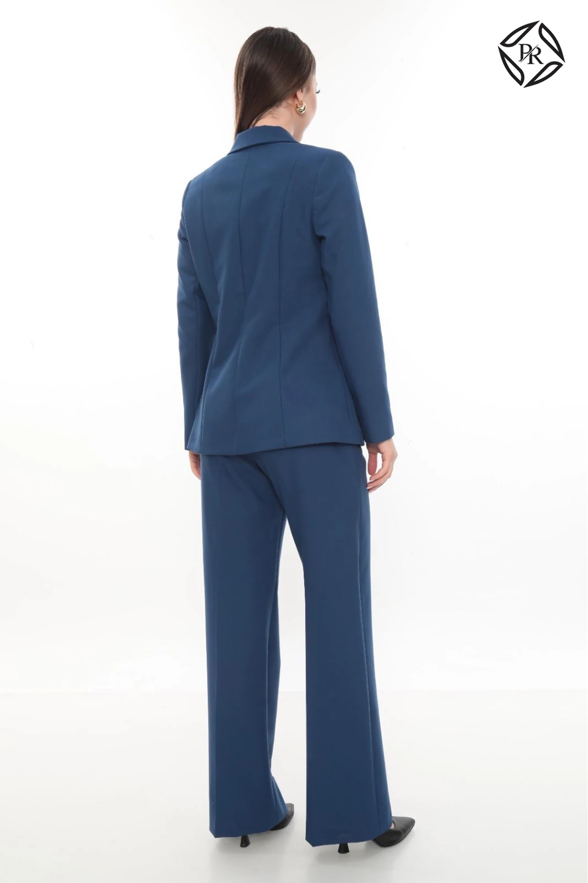 Kadın Rahat Kesim Astarlı Ceket Pantolon Takım Elbise - Indigo Mavi