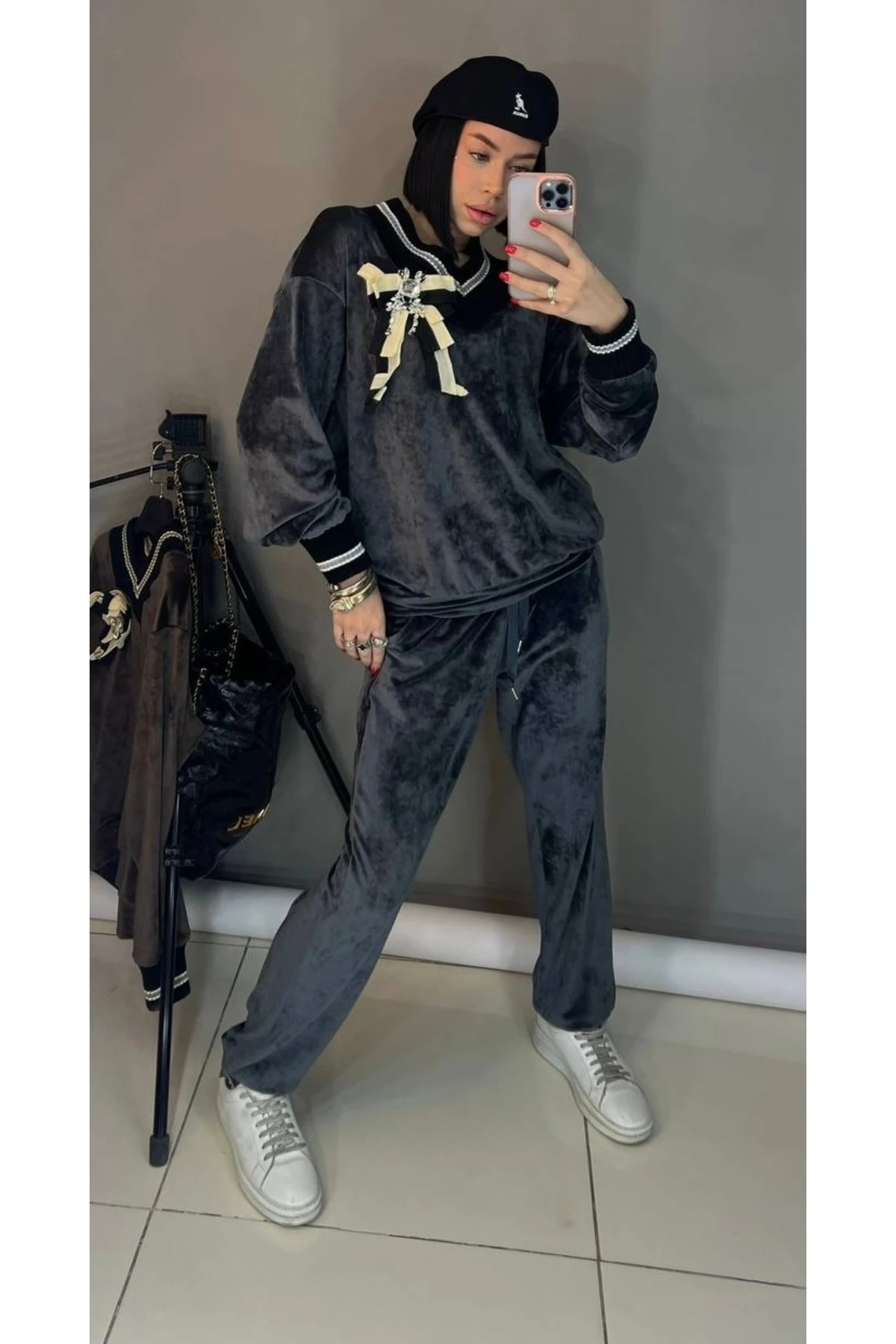 Kadın Kadife Eşofman Takım Rahat Kalıp Şık Günlük Model