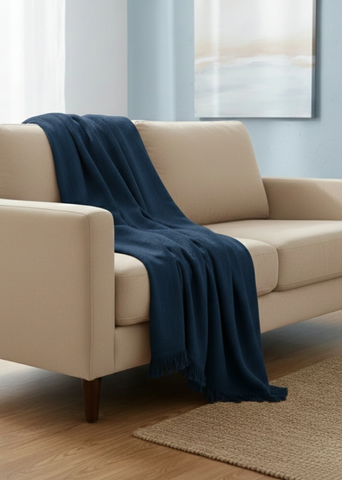 Renkli Dokuma Saçaklı Modern Koltuk Örtüsü Tv Şalı  - Lacivert