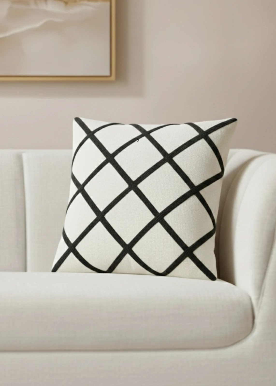 Renkli Ekose Punch Nakışlı Dekoratif Kırlent Kılıfı Pamuk 42x42 cm 