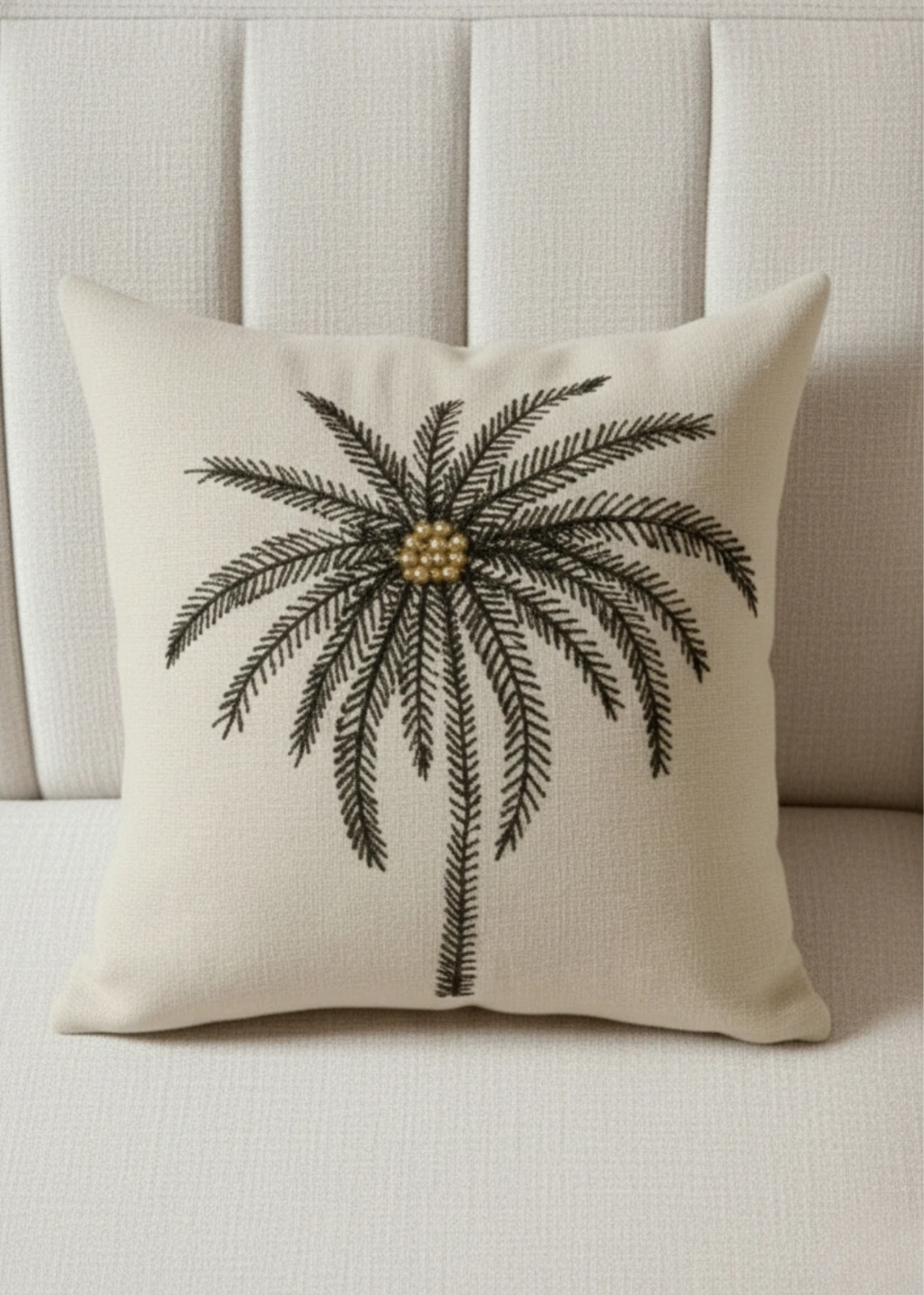 Renkli Palmiye Punch Nakışlı Dekoratif Kırlent Kılıfı 42x42 cm 