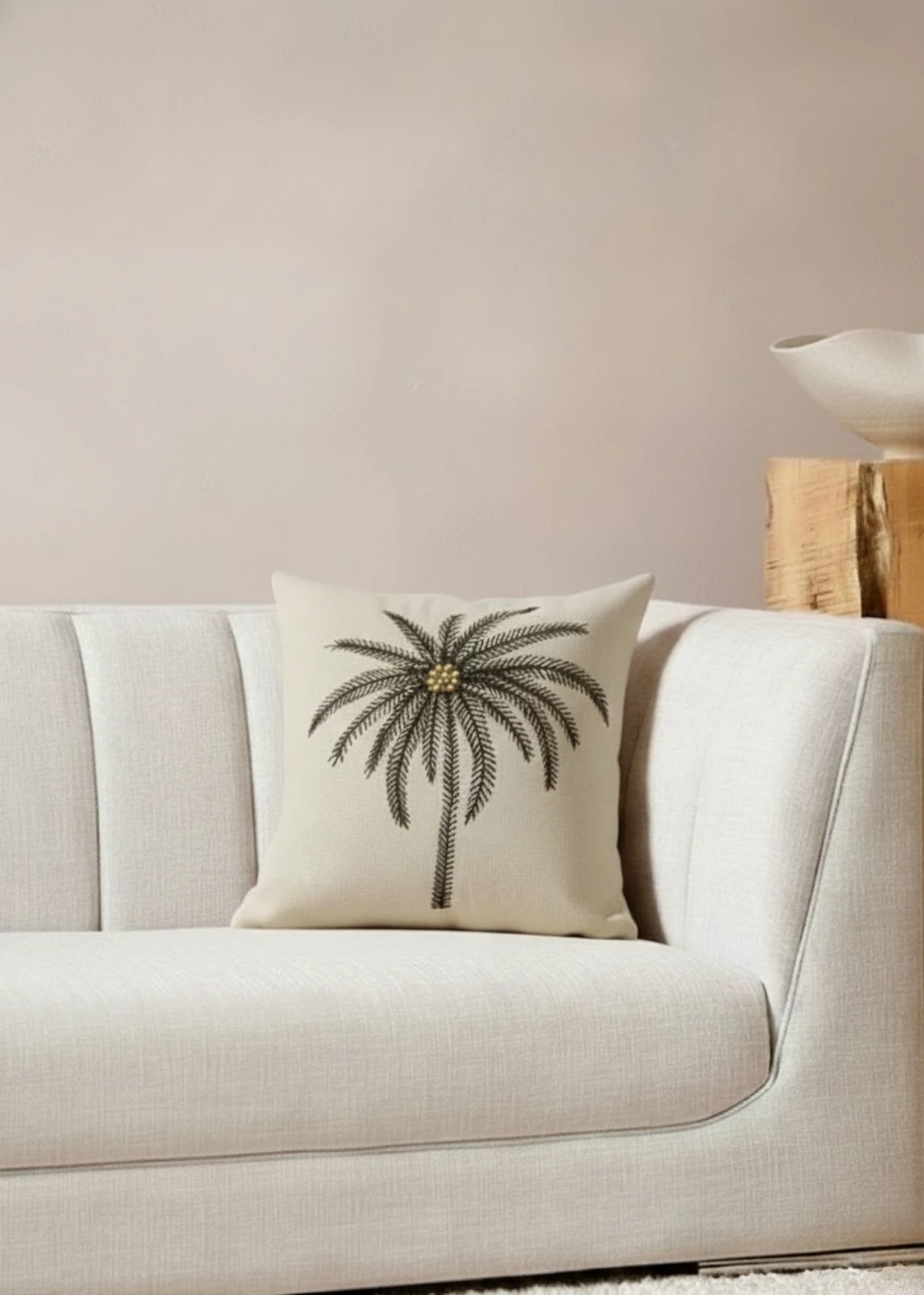 Renkli Palmiye Punch Nakışlı Dekoratif Kırlent Kılıfı 42x42 cm 