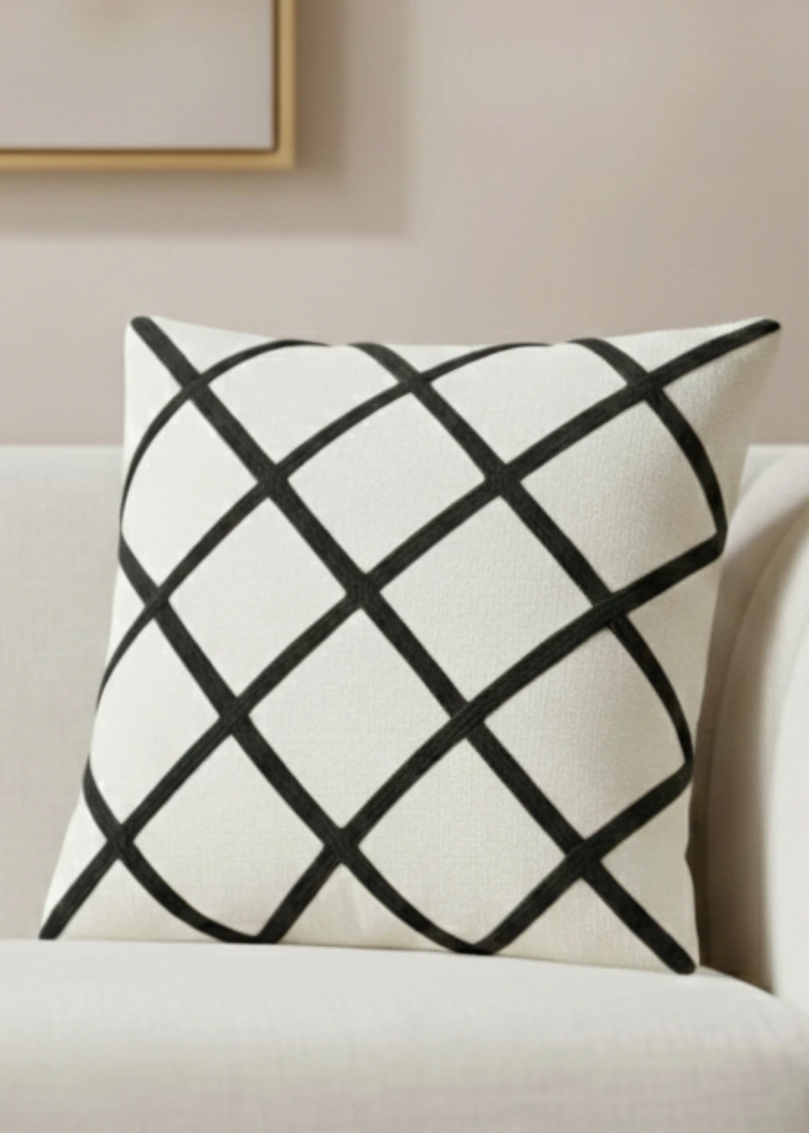 Renkli Ekose Punch Nakışlı Dekoratif Kırlent Kılıfı Pamuk 42x42 cm 