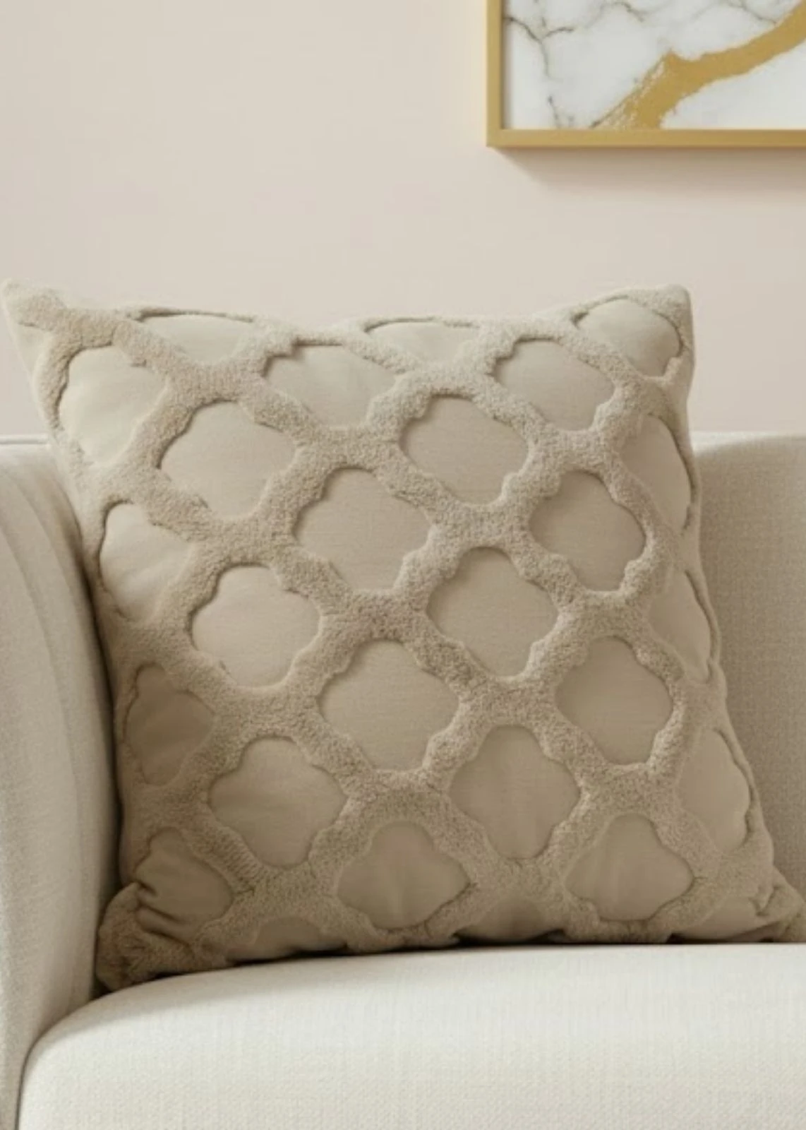 Kafes Desenli Modern Punch Nakışlı Tufting Welsoft Kırlent Kılıfı 42x42 cm