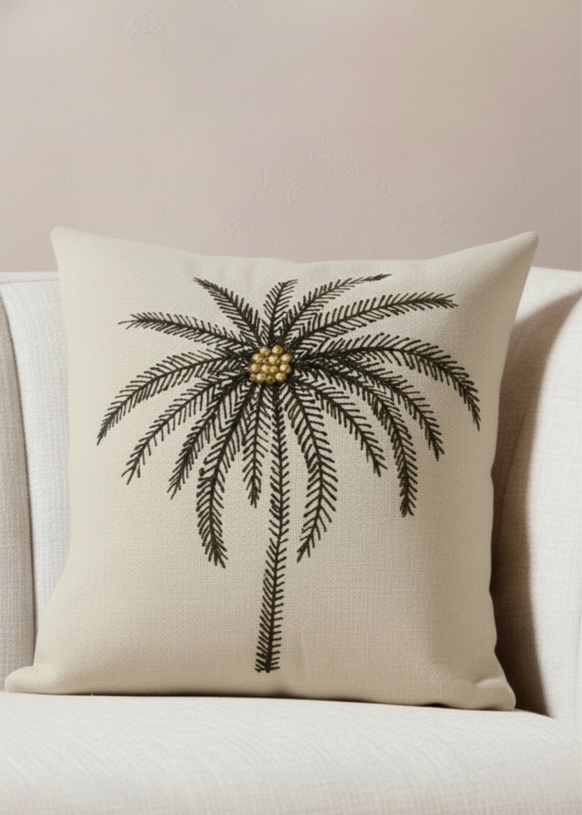 Renkli Palmiye Punch Nakışlı Dekoratif Kırlent Kılıfı 42x42 cm 