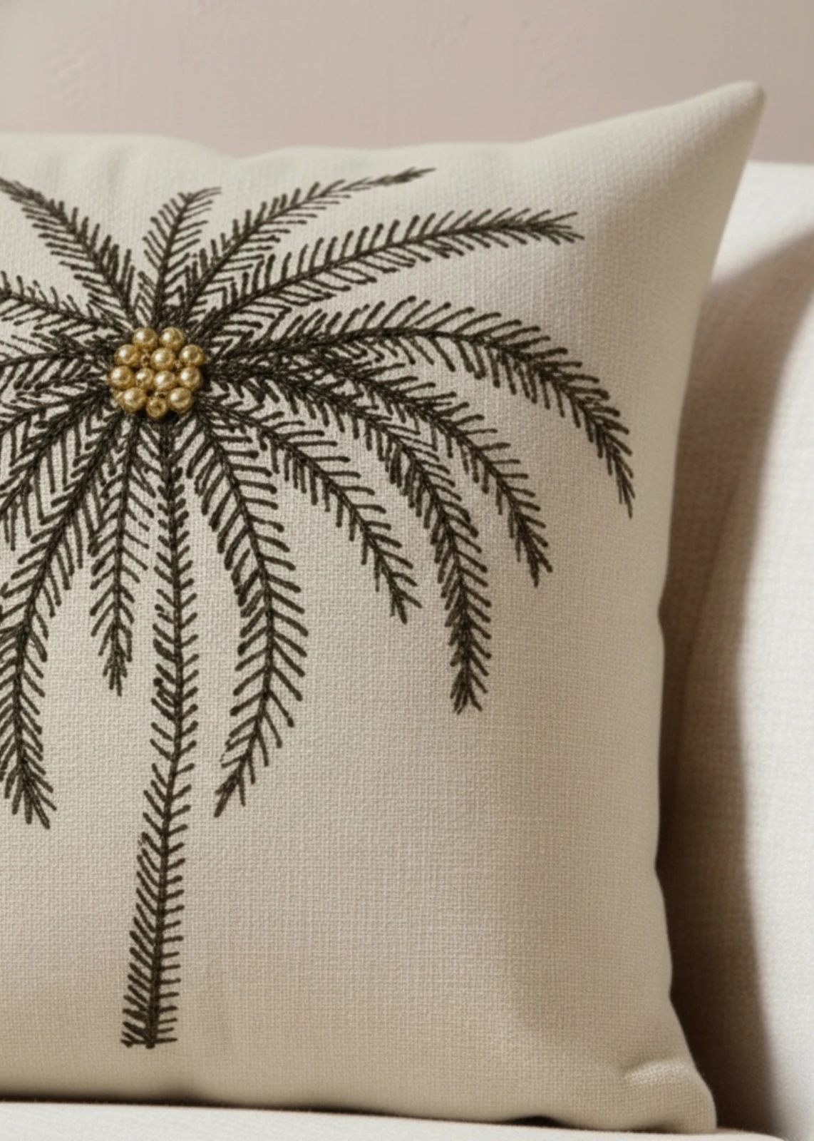 Renkli Palmiye Punch Nakışlı Dekoratif Kırlent Kılıfı 42x42 cm 