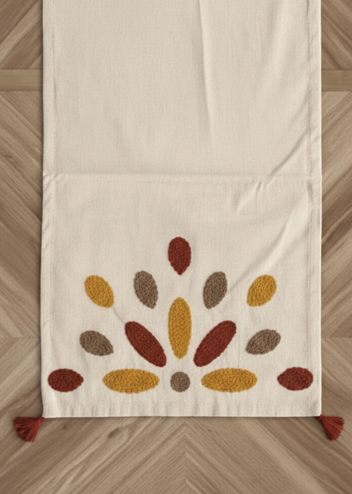 Punch Nakışlı Desenli Krem Masa Runnerı (40x130 cm)