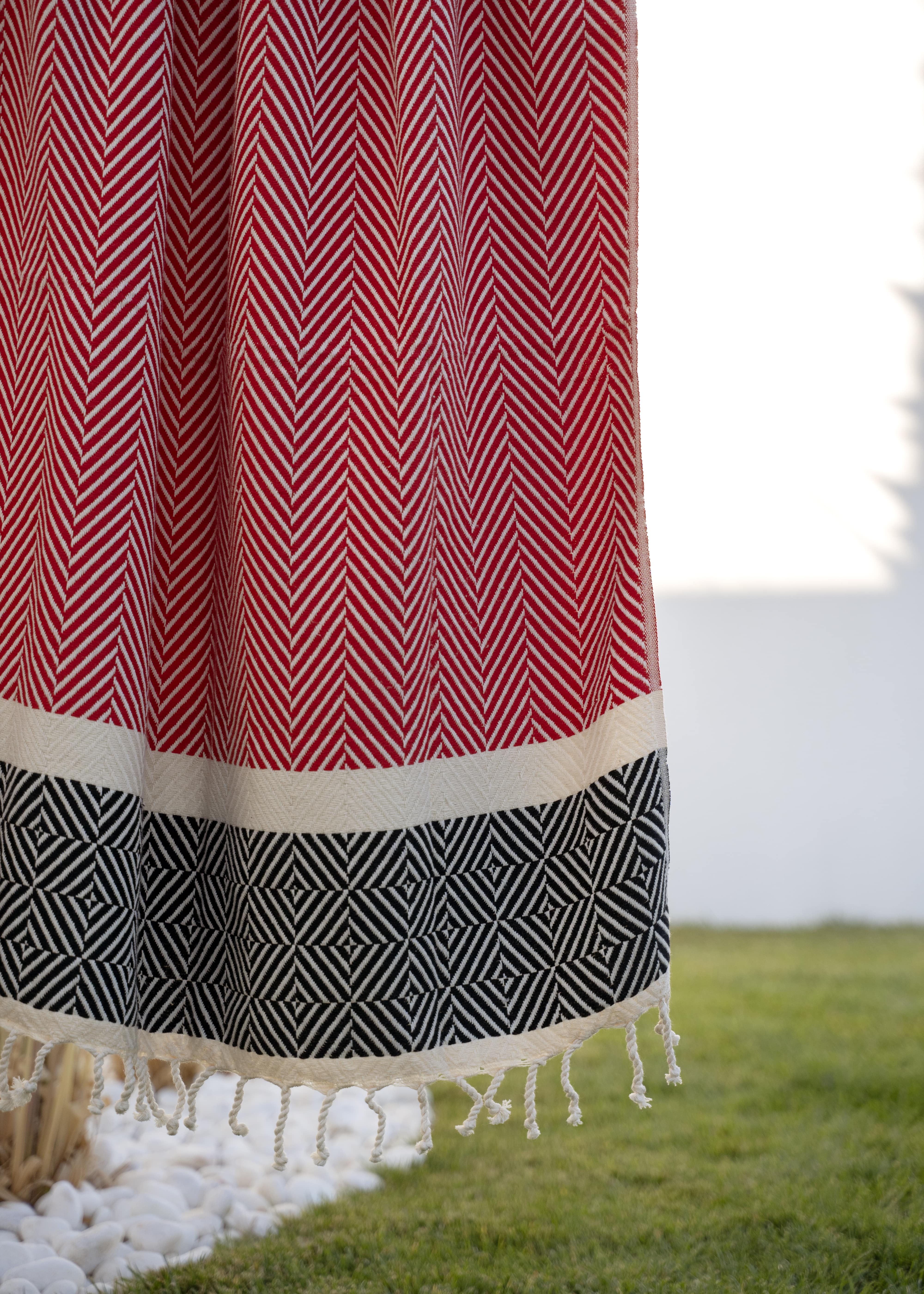 Kırmızı-Beyaz Çizgili Pamuk Peştemal – Plaj & Banyo Havlusu – 95×220 cm (Riviera Koleksiyonu)