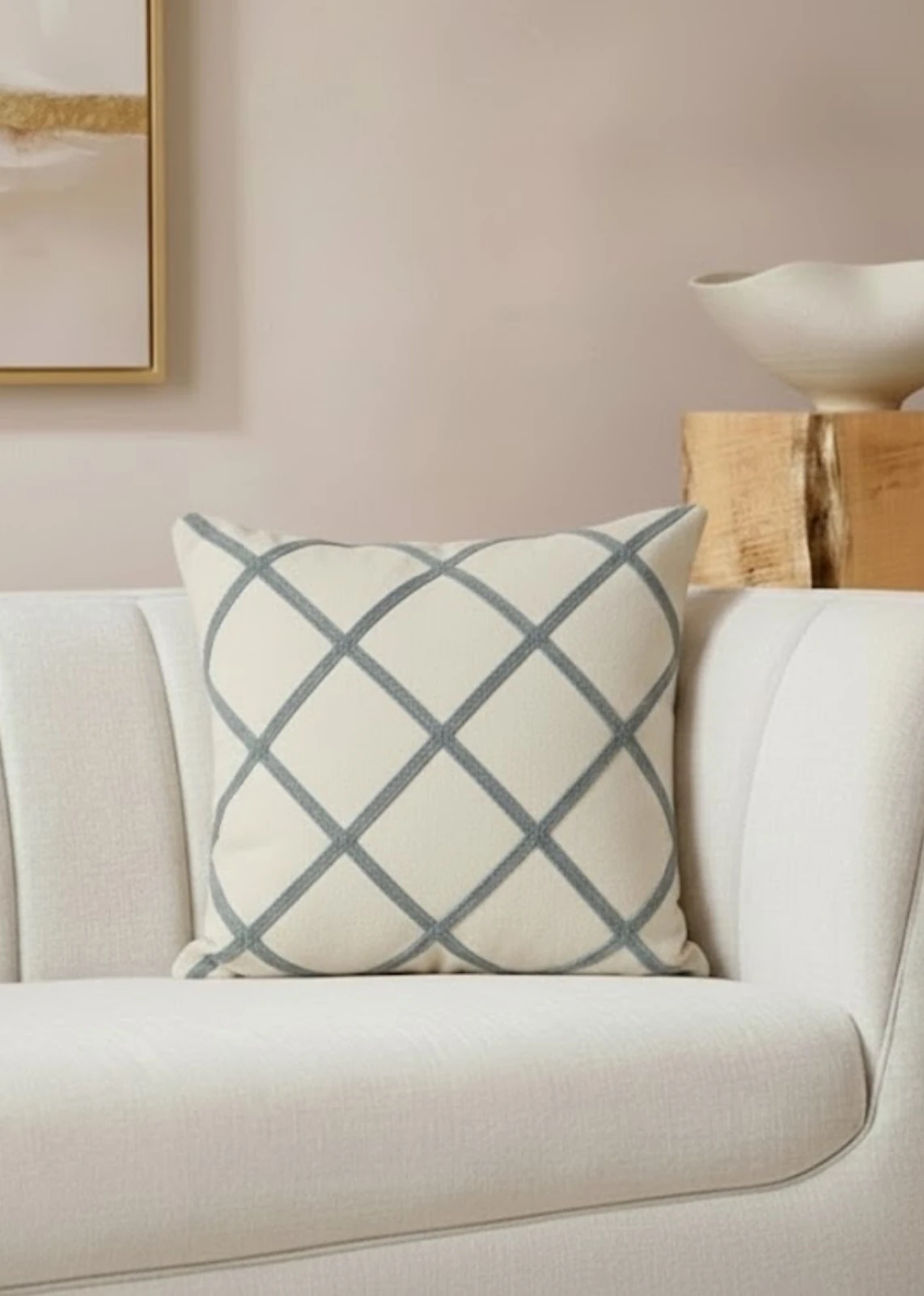 Renkli Ekose Punch Nakışlı Dekoratif Kırlent Kılıfı Pamuk 42x42 cm  - Gri