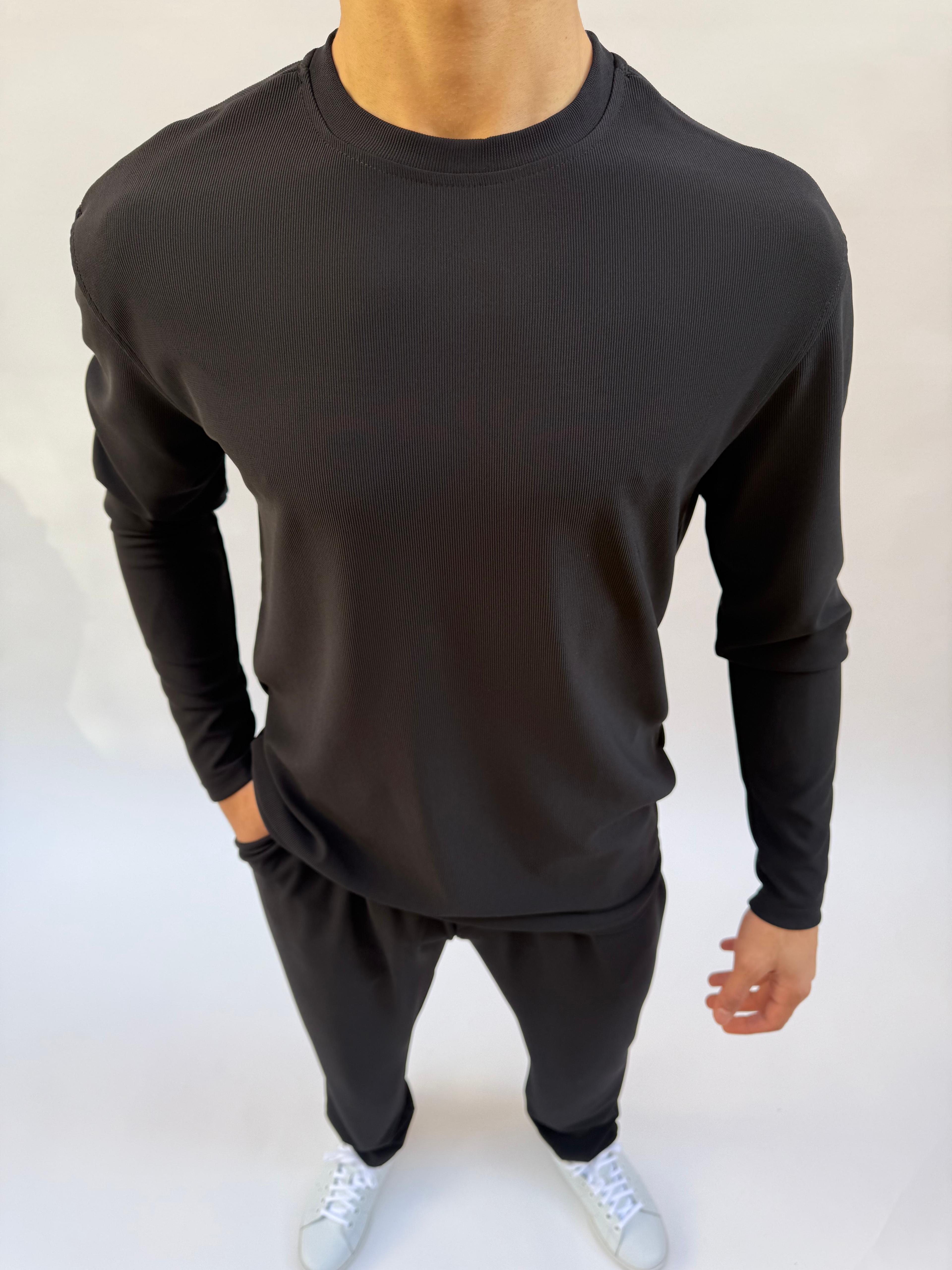 Pamuk Örme Bisiklet Yaka Basic Sweatshirt ve Baggy Kalıp Basic Pantolon Takımı