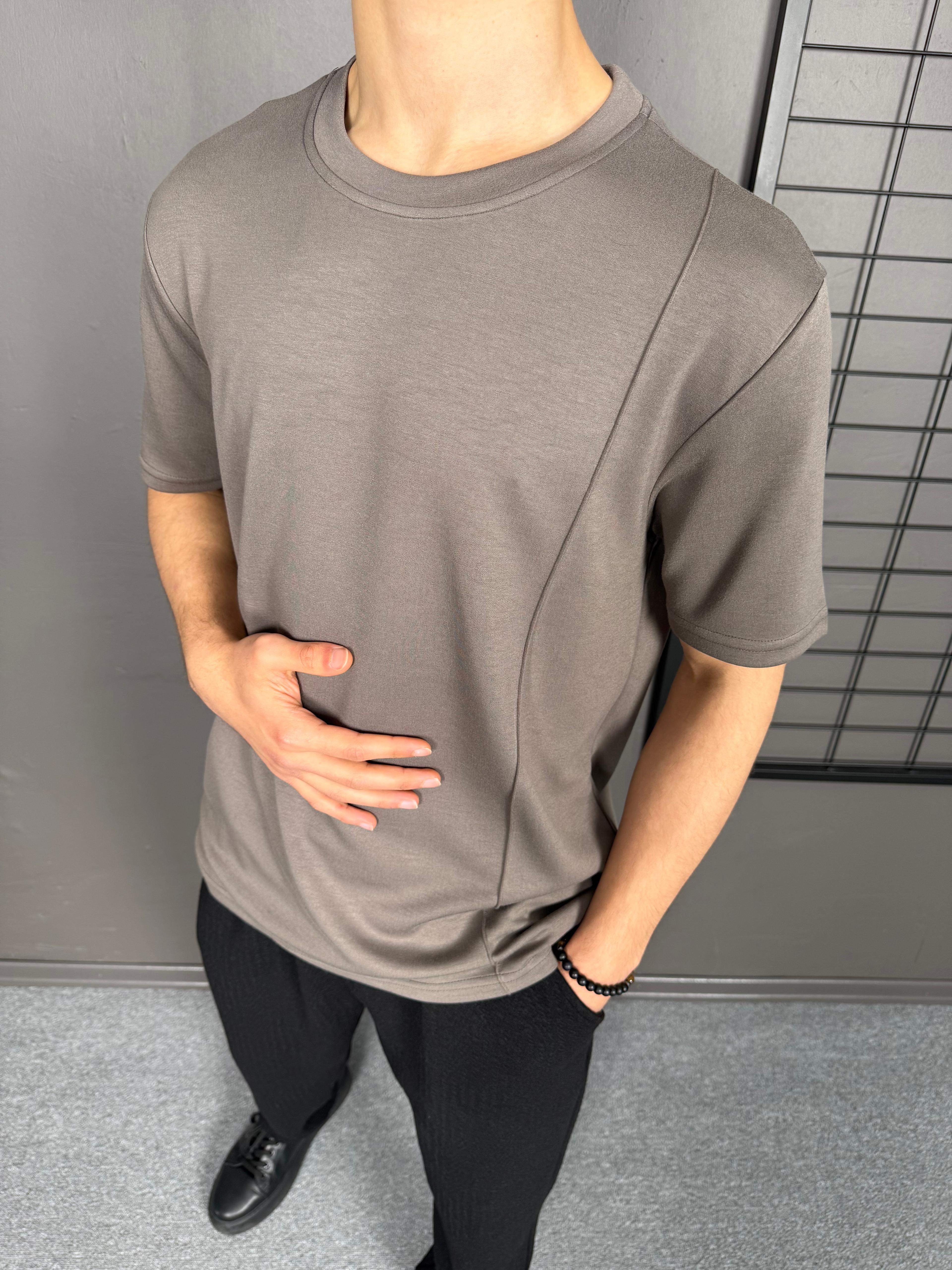 %100 Pamuk Gramajlı Çizgi Detaylı Oversize Tişört  