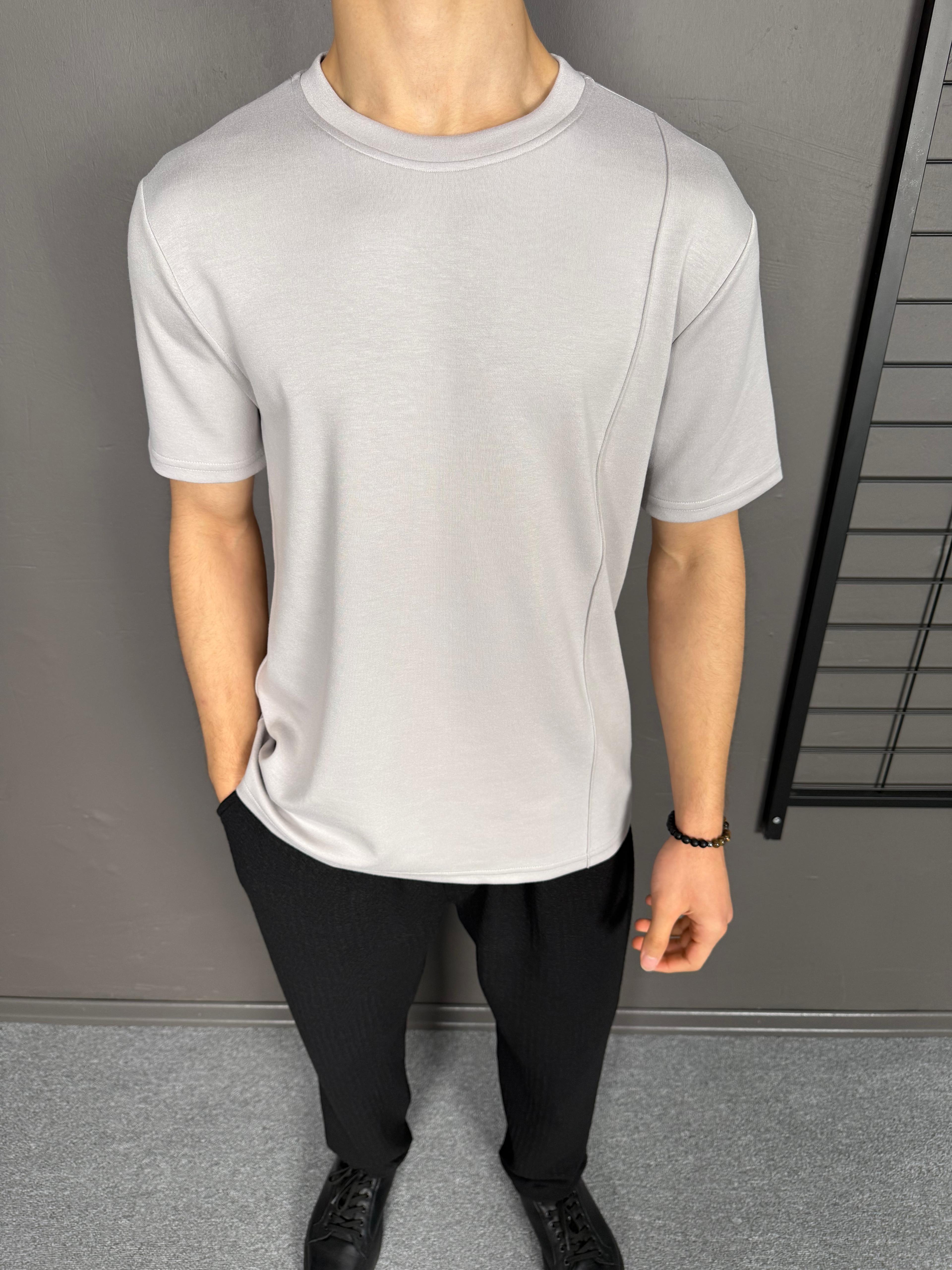 %100 Pamuk Gramajlı Çizgi Detaylı Oversize Tişört  