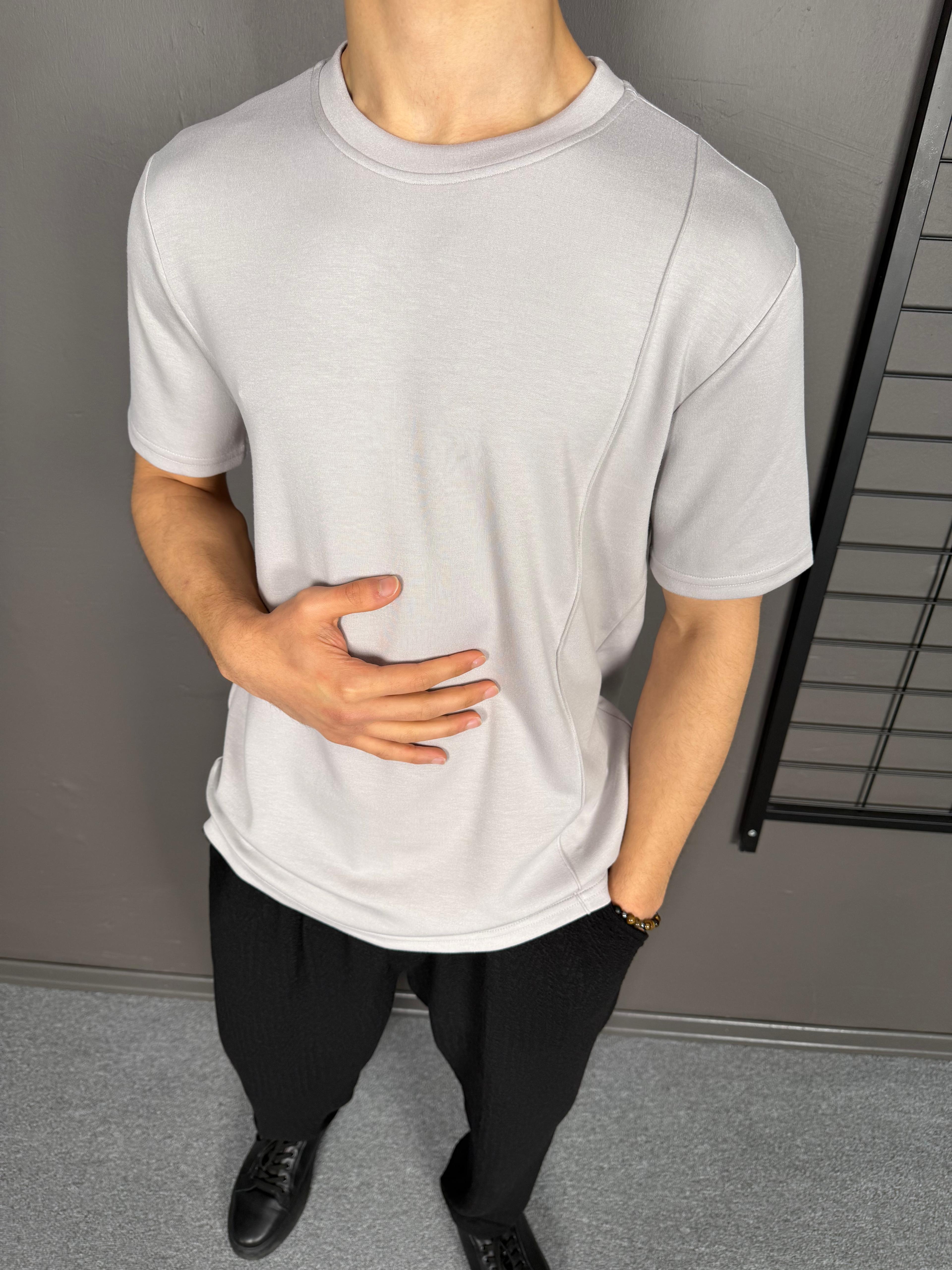 %100 Pamuk Gramajlı Çizgi Detaylı Oversize Tişört  