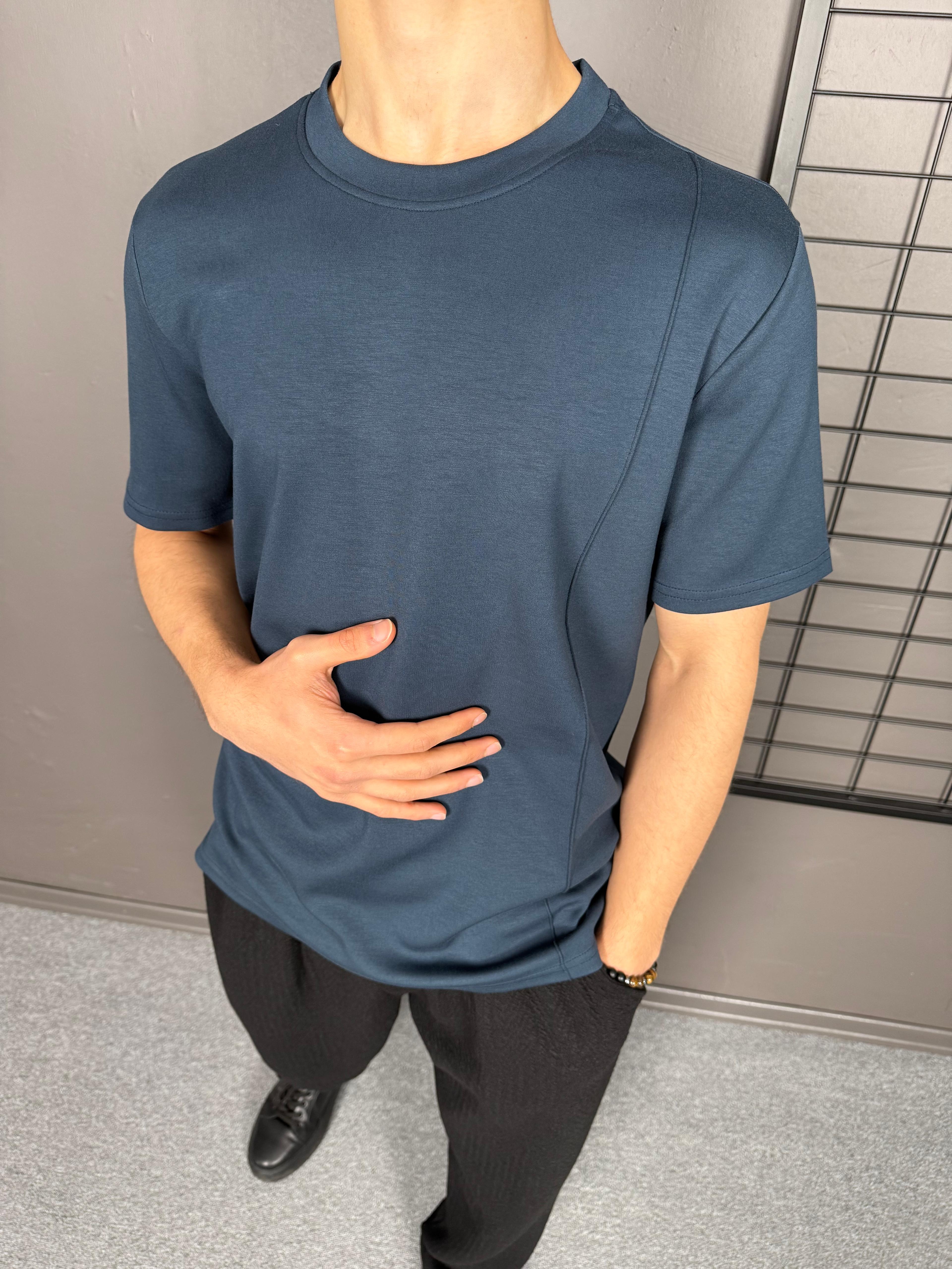 %100 Pamuk Gramajlı Çizgi Detaylı Oversize Tişört  