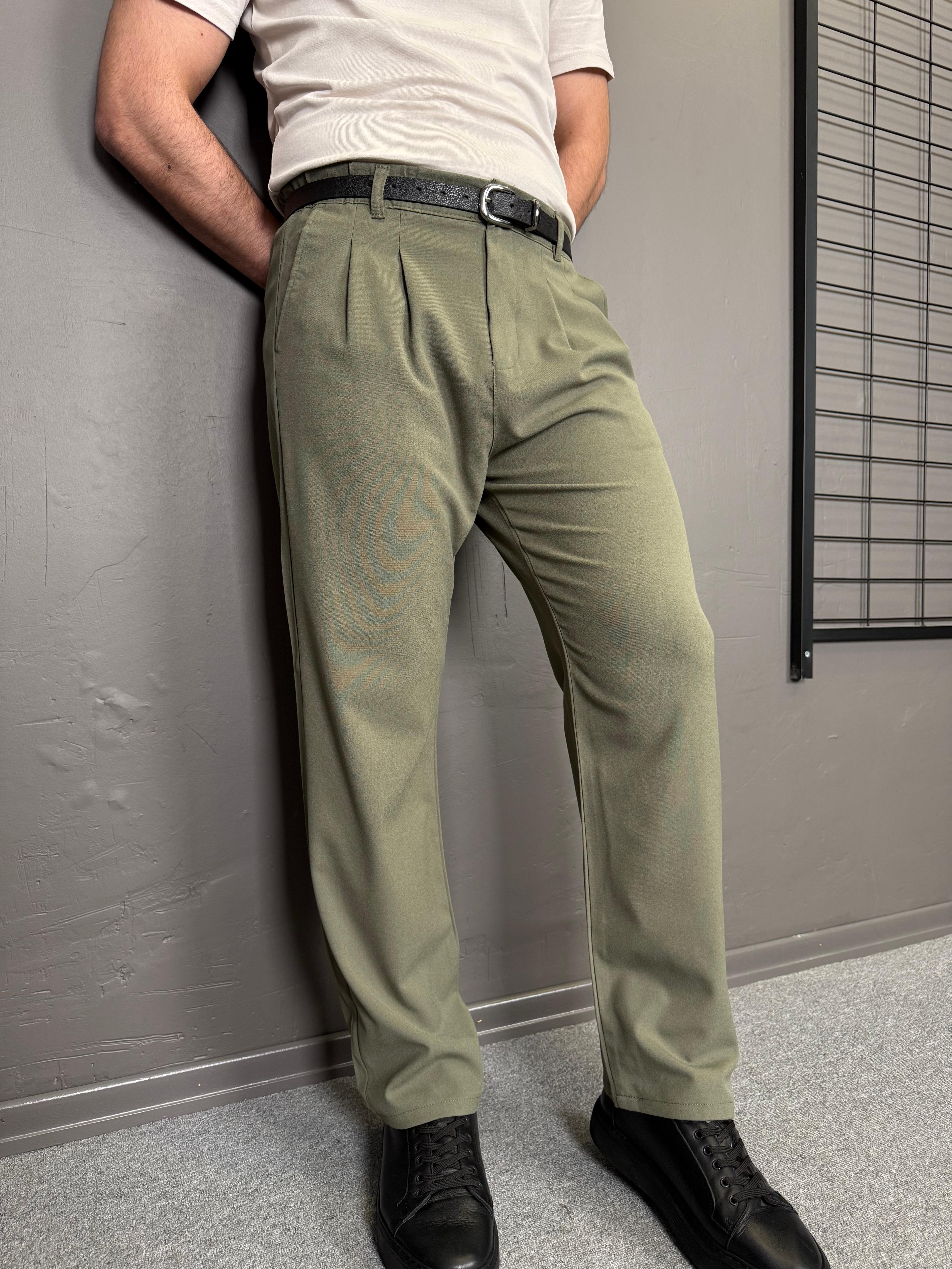 Pileli Relax Fit Kumaş Pantolon - Çağla Yeşili