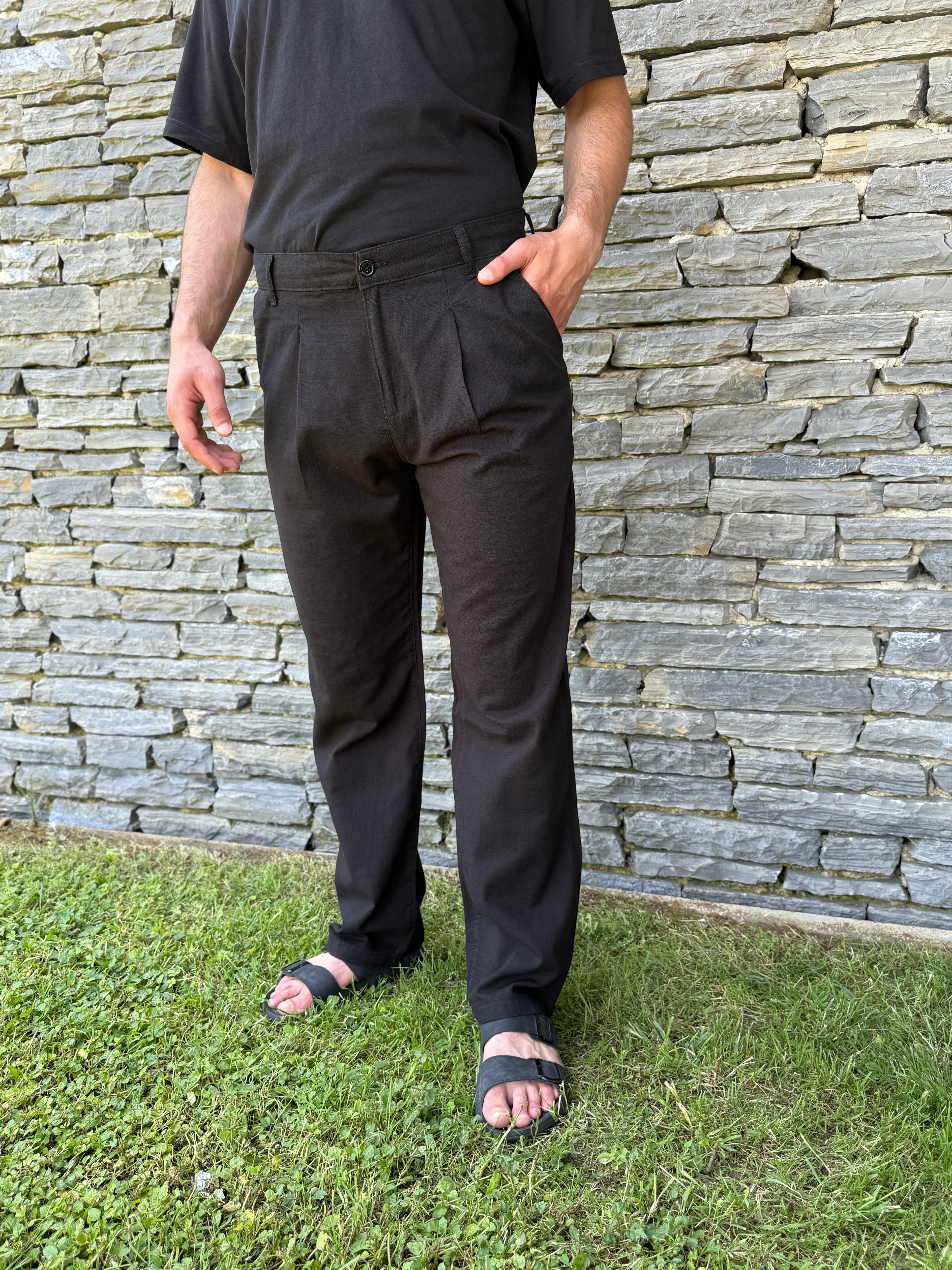 Erkek Pile Detaylı, Baggy (Yazlık) Keten Pantolon