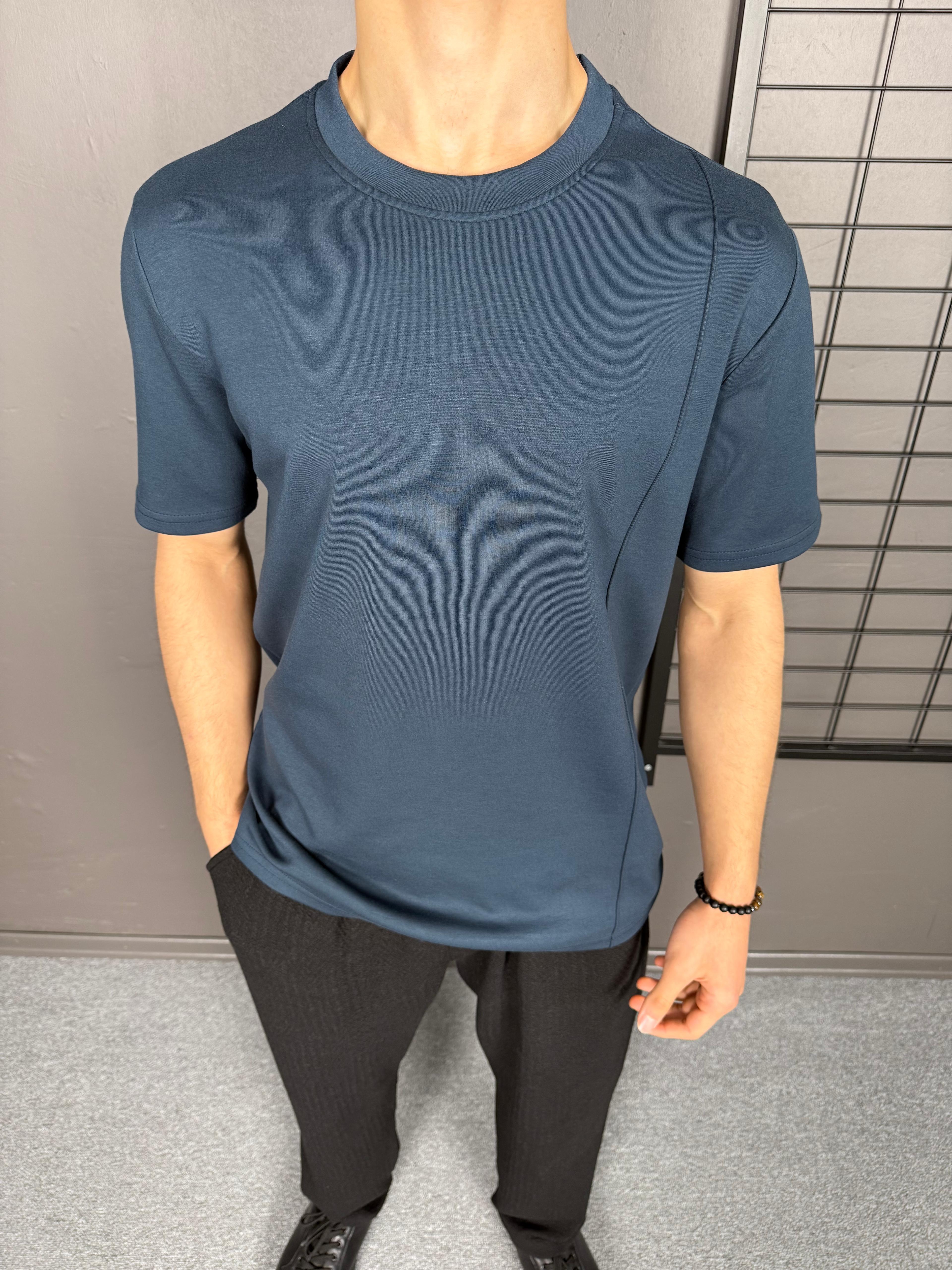 %100 Pamuk Gramajlı Çizgi Detaylı Oversize Tişört  