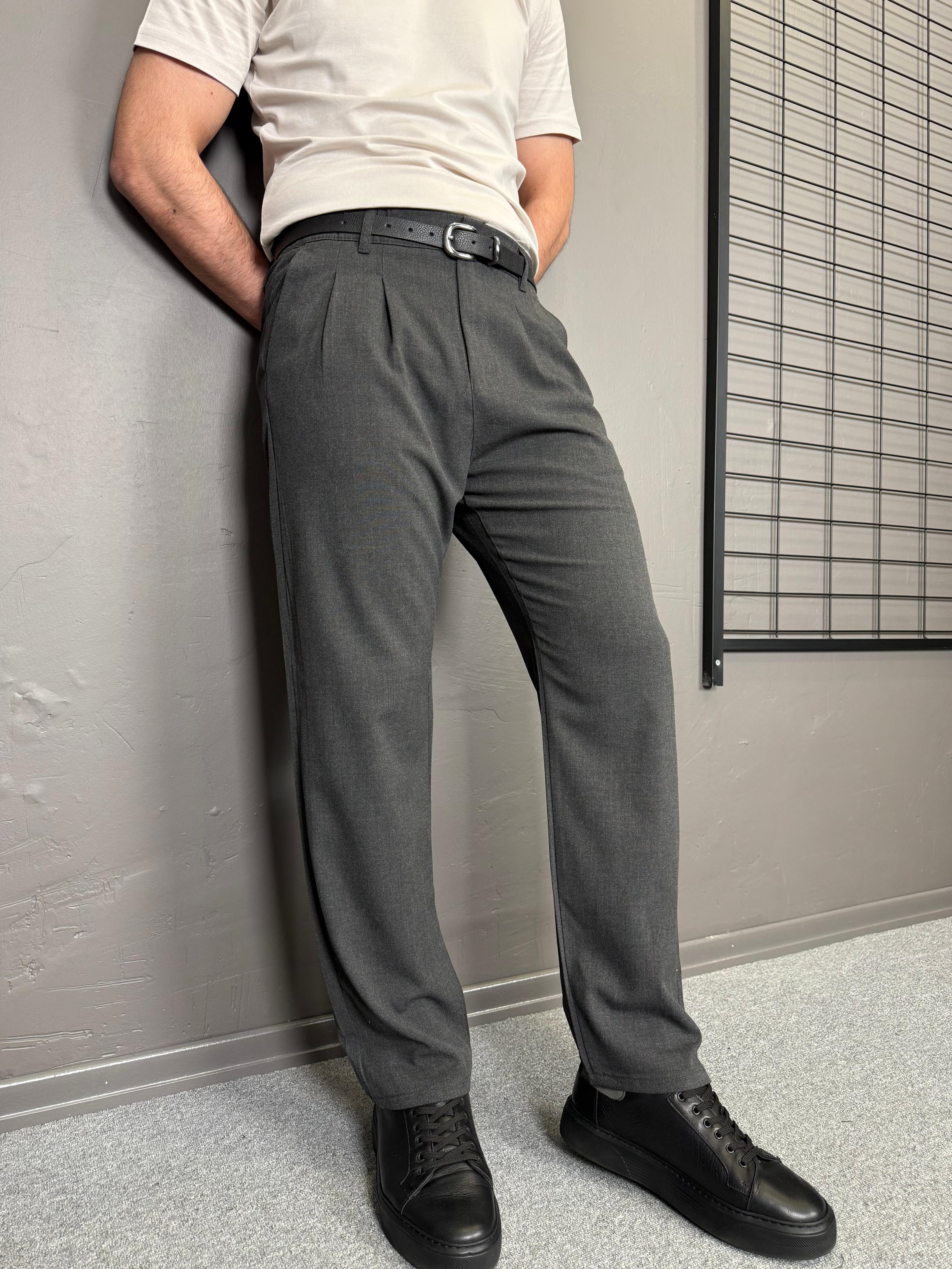 Pileli Relax Fit Kumaş Pantolon - Antrasit
