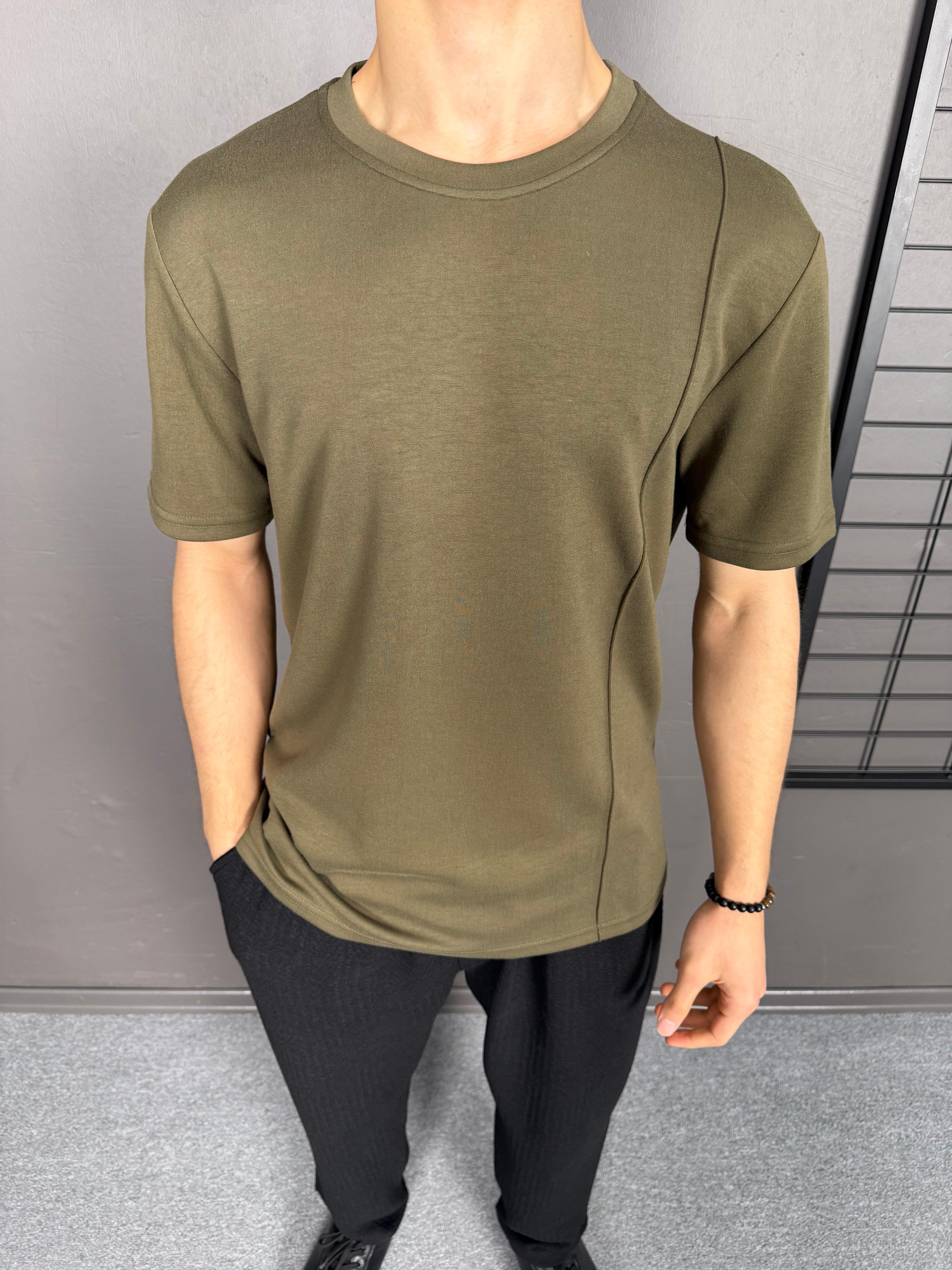 %100 Pamuk Gramajlı Çizgi Detaylı Oversize Tişört  