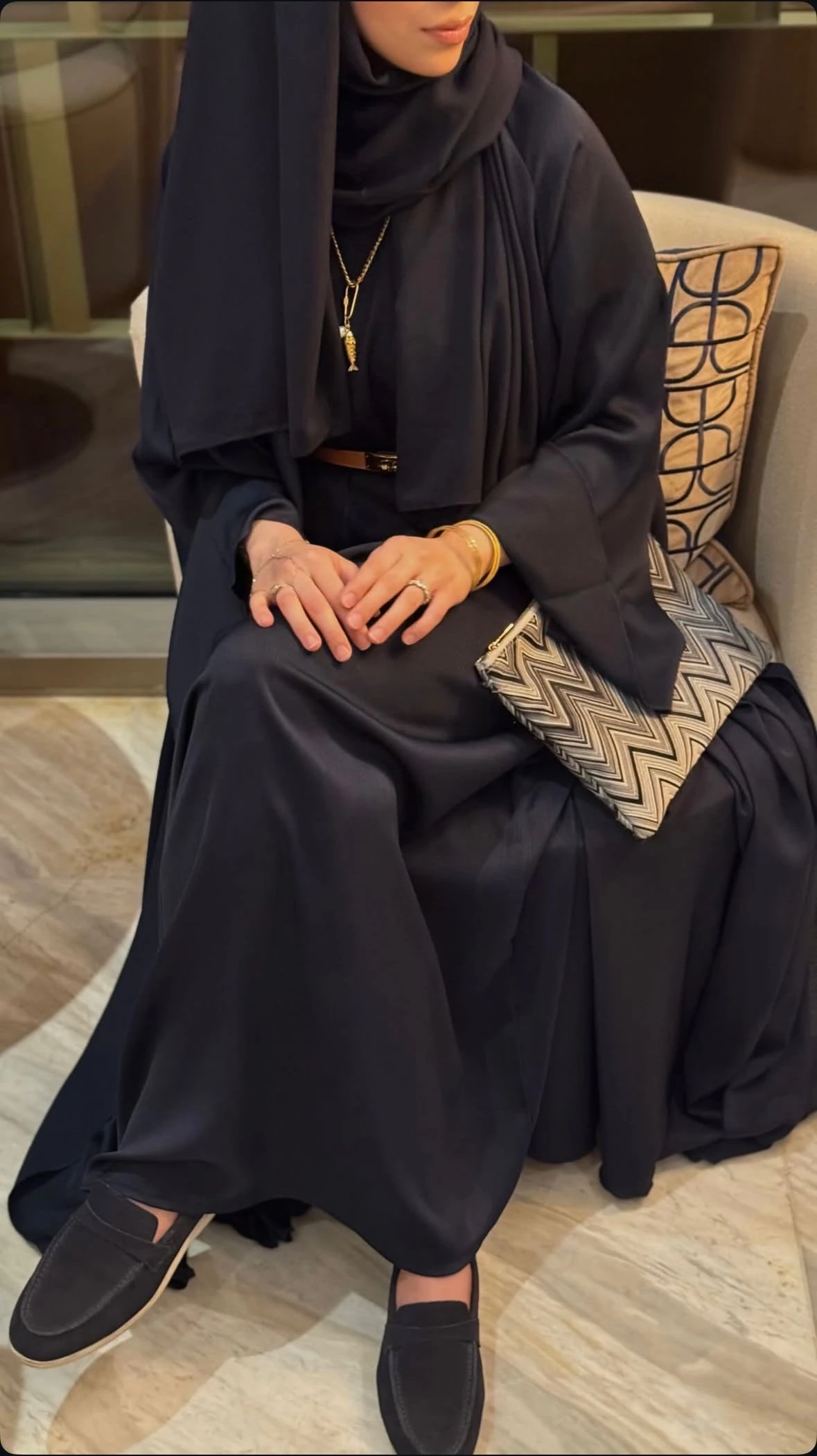 Shamal Abaya Üçlü Set Lacivert 