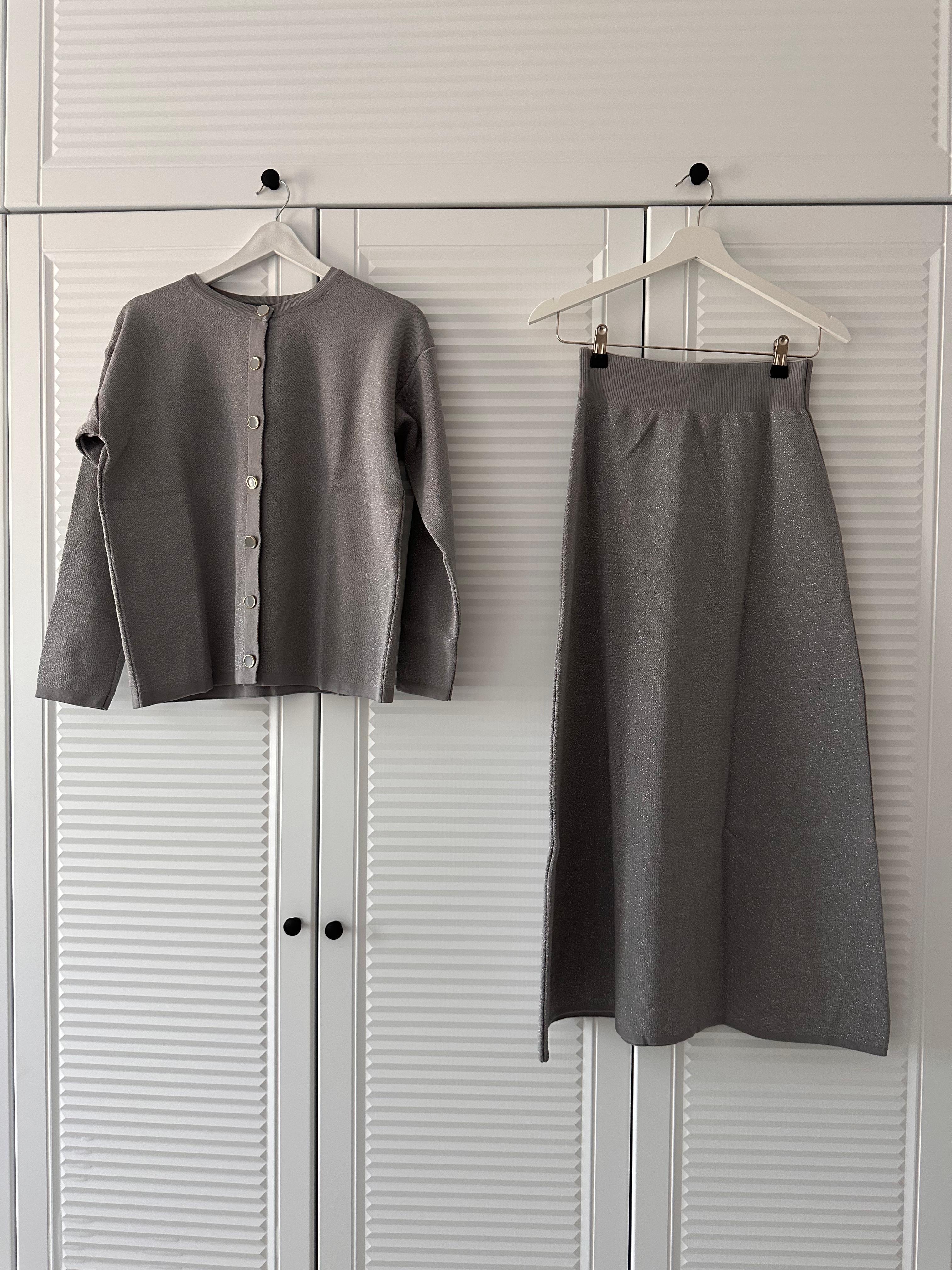 Simli Triko Takım Gri 