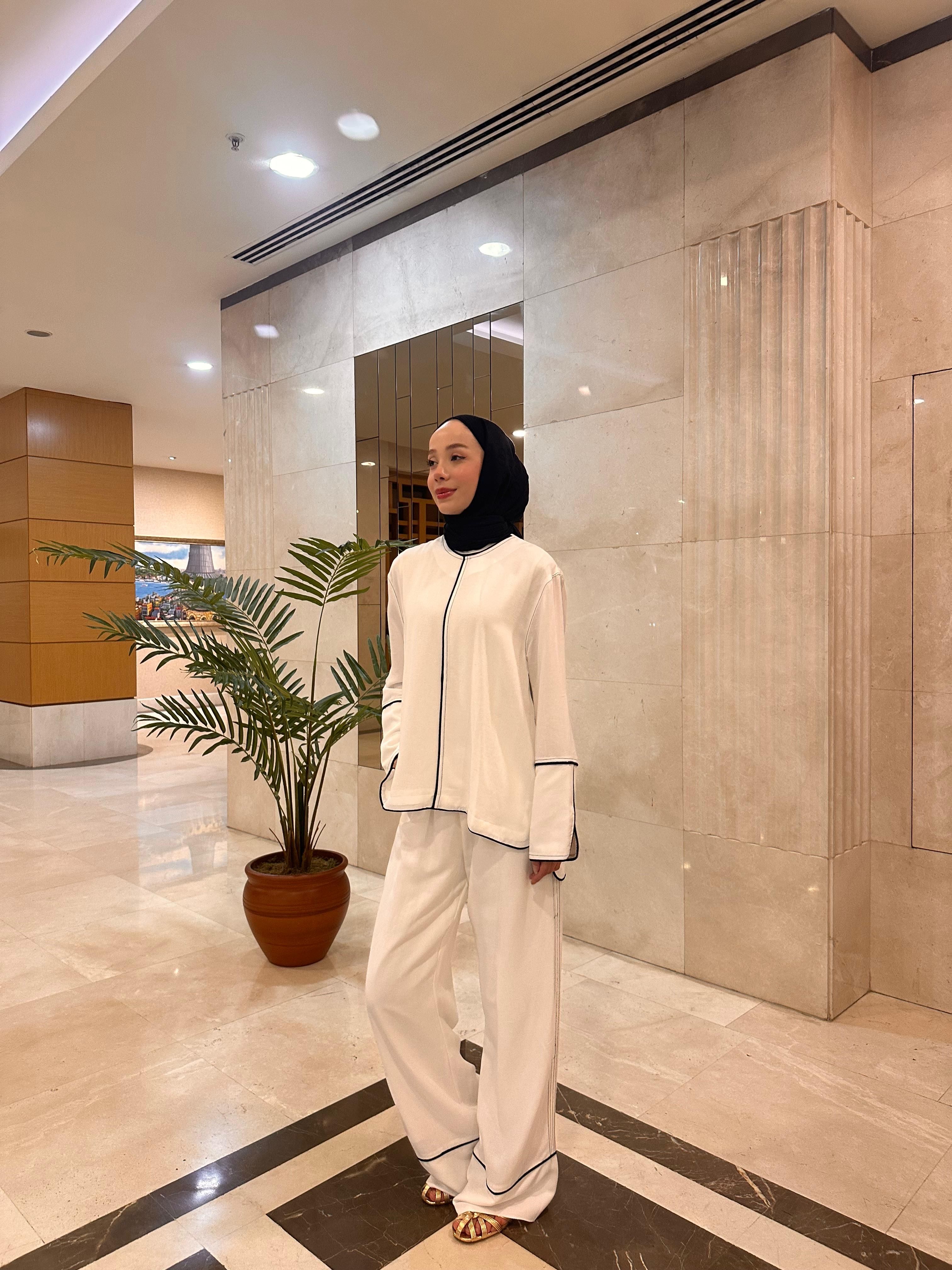 Keten Marin Tunik Pantolon Takım Beyaz 