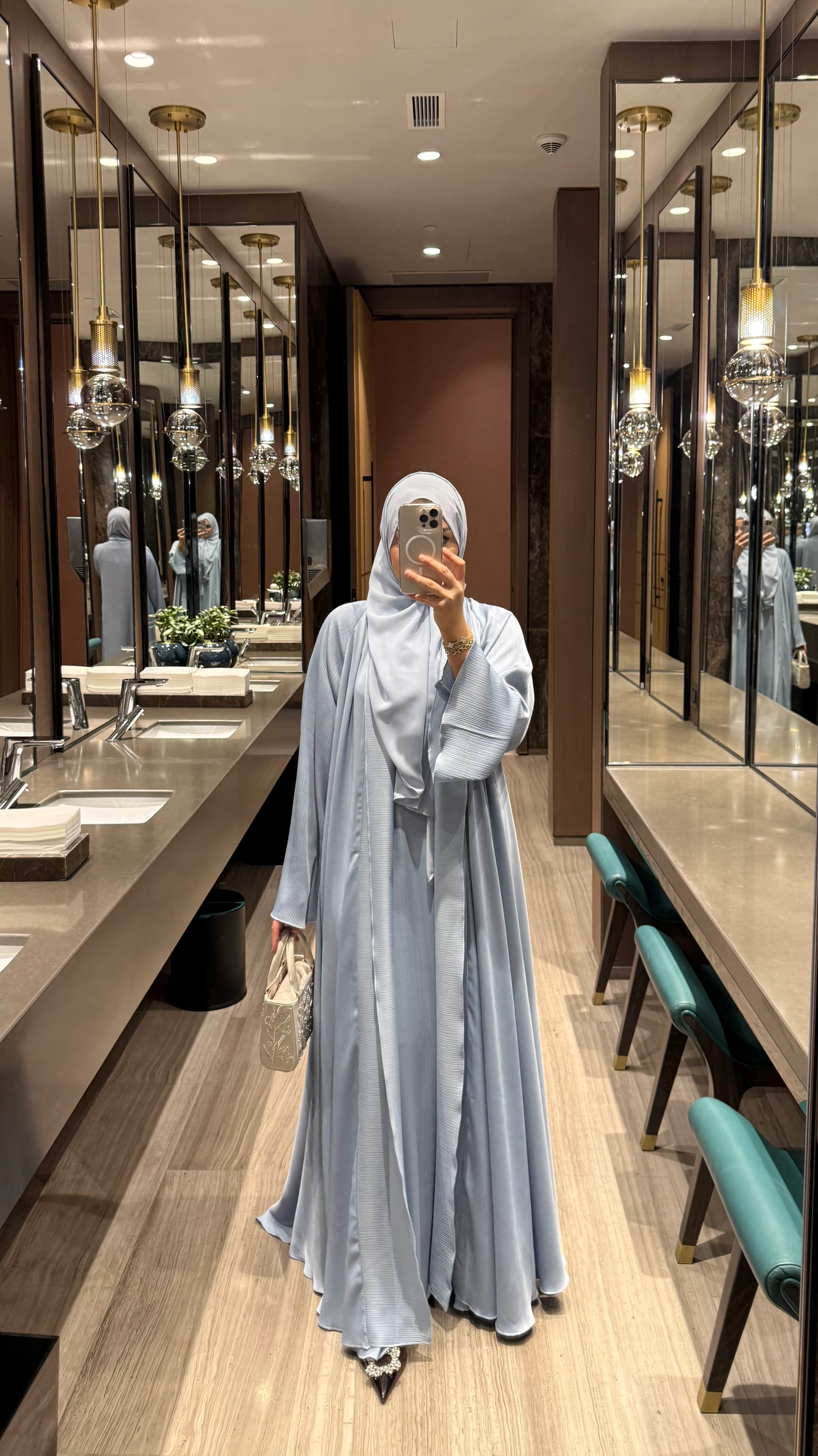 Shamal Abaya Üçlü Set Bebe Mavisi 