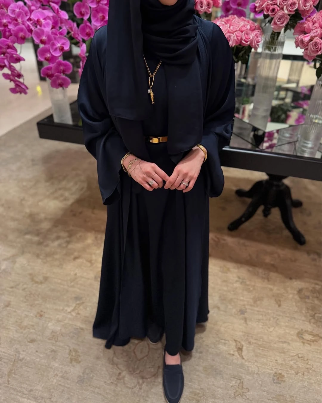 Shamal Abaya Üçlü Set Lacivert 