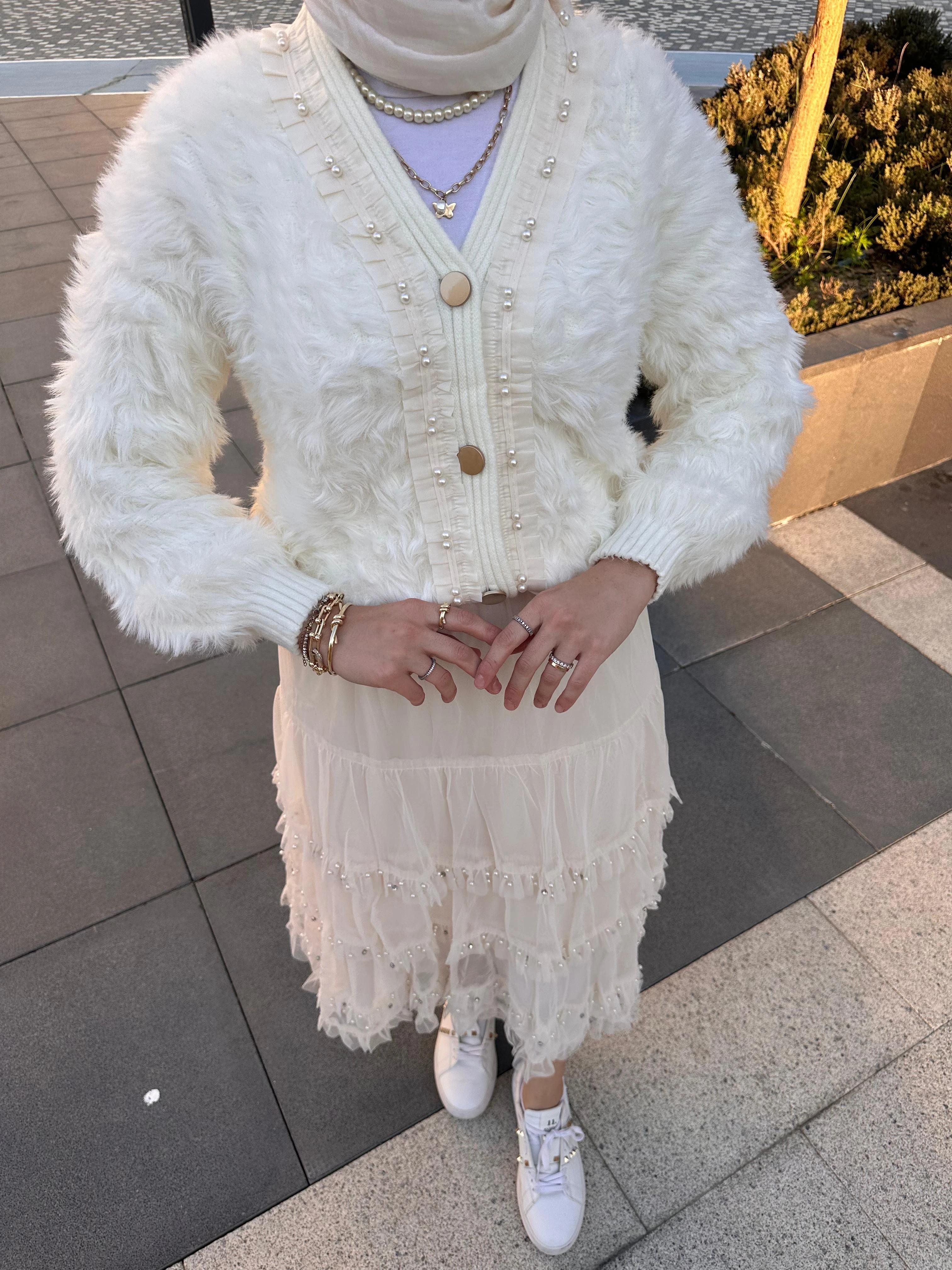 İnci Detaylı Angora Hırka 