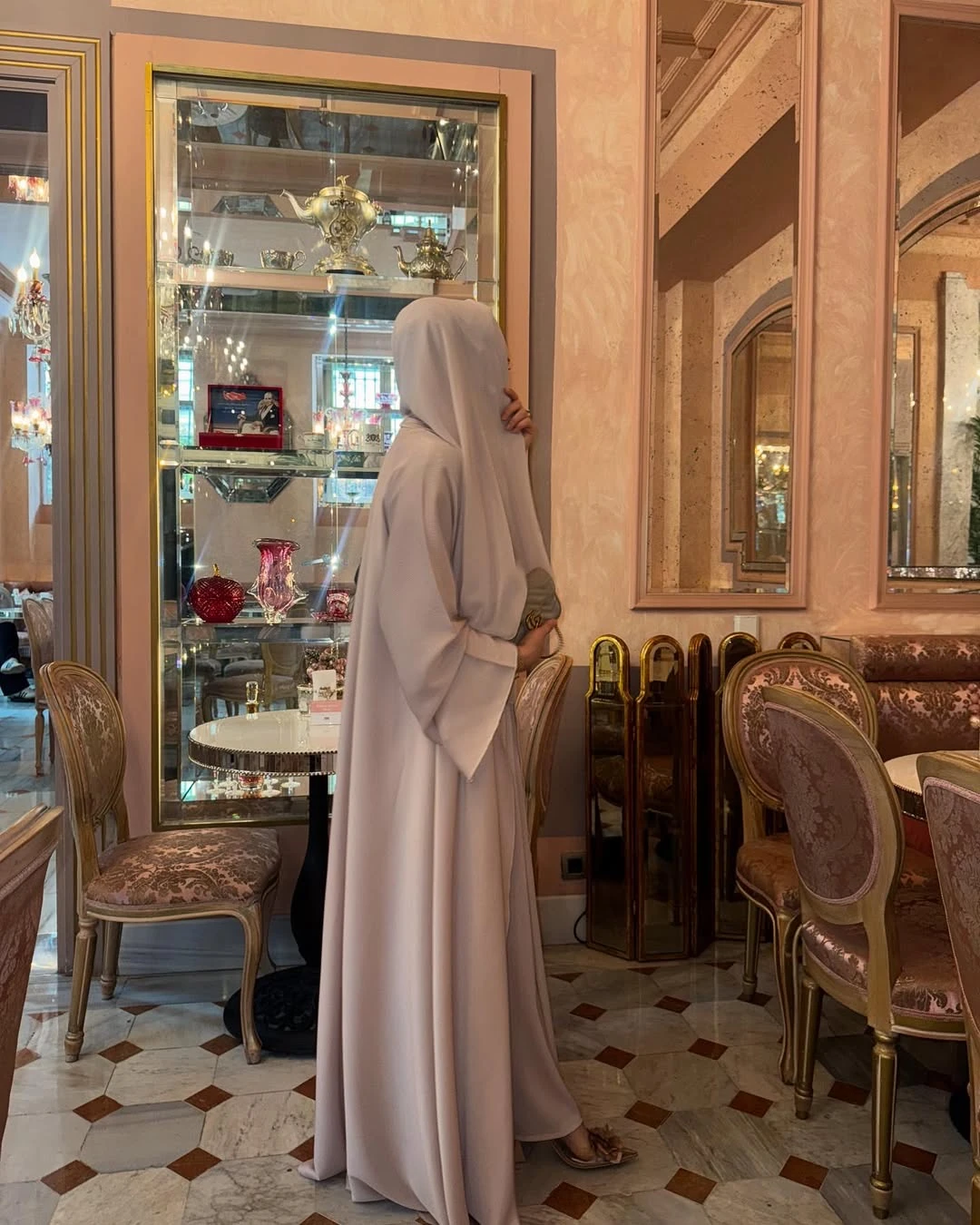 Shamal Abaya Üçlü Set Soft Pembe 