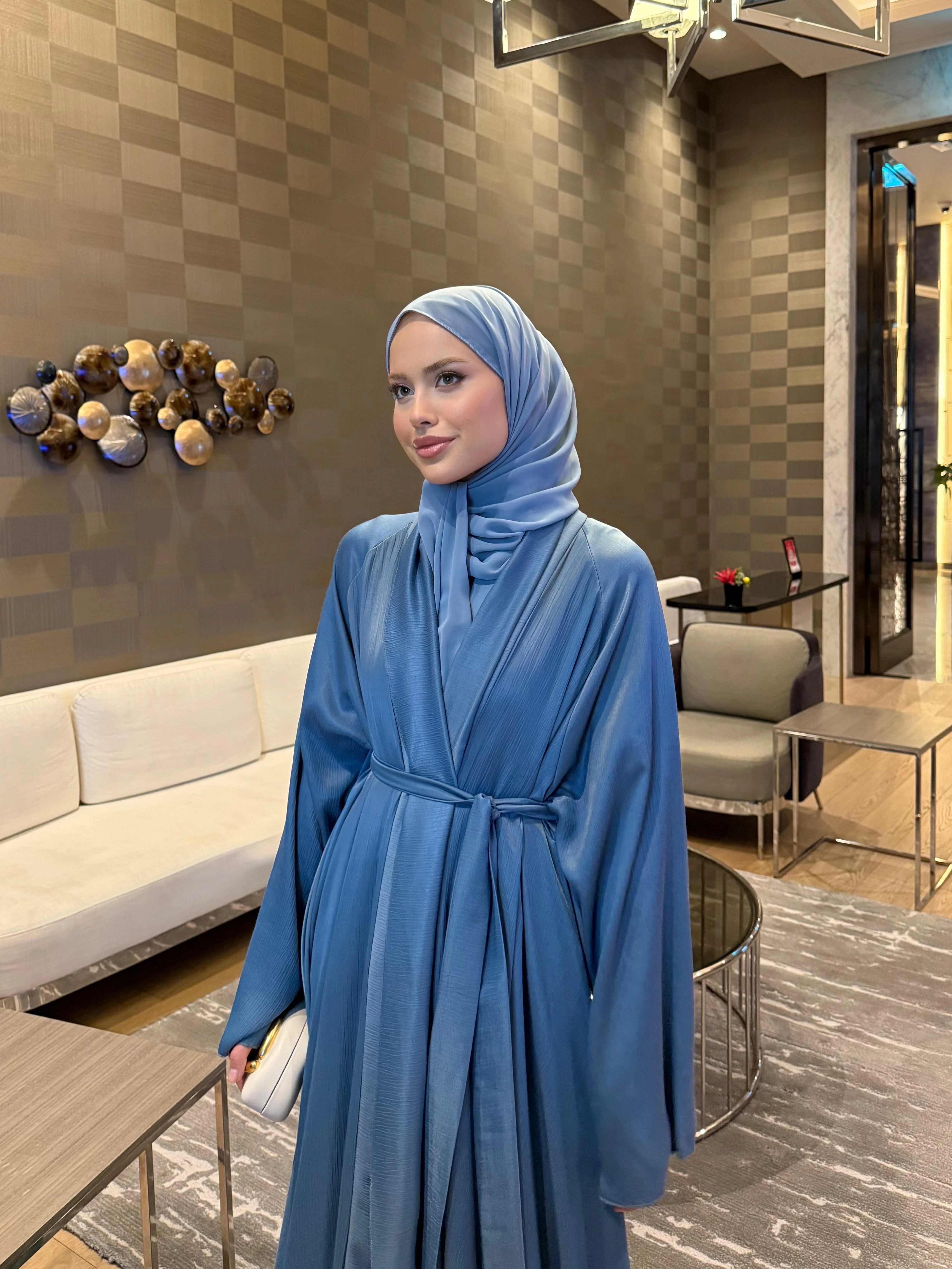 Shamal Abaya Üçlü Set İndigo 